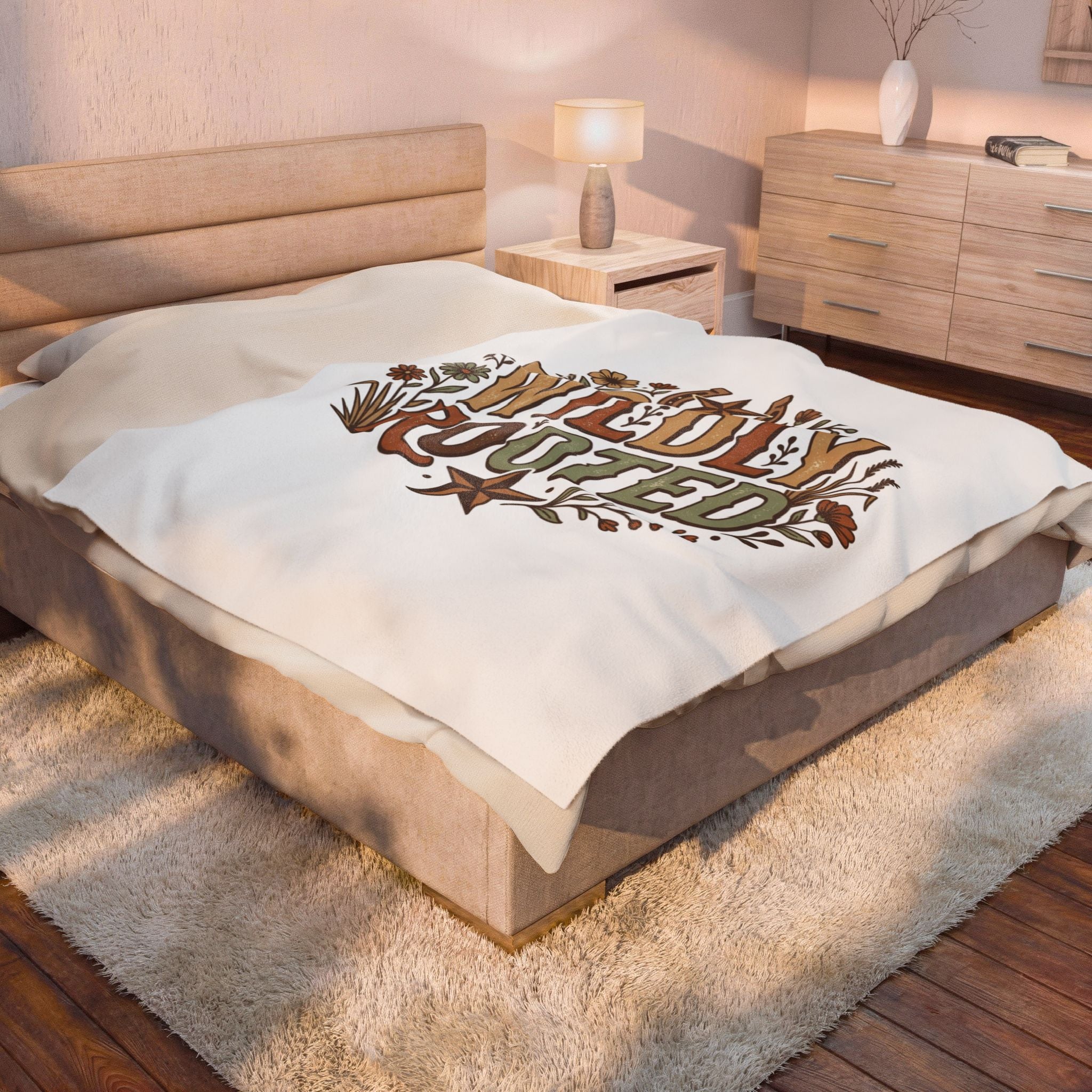 Velveteen Plush Blanket – “Wildly Rooted” Boho Western Throw
