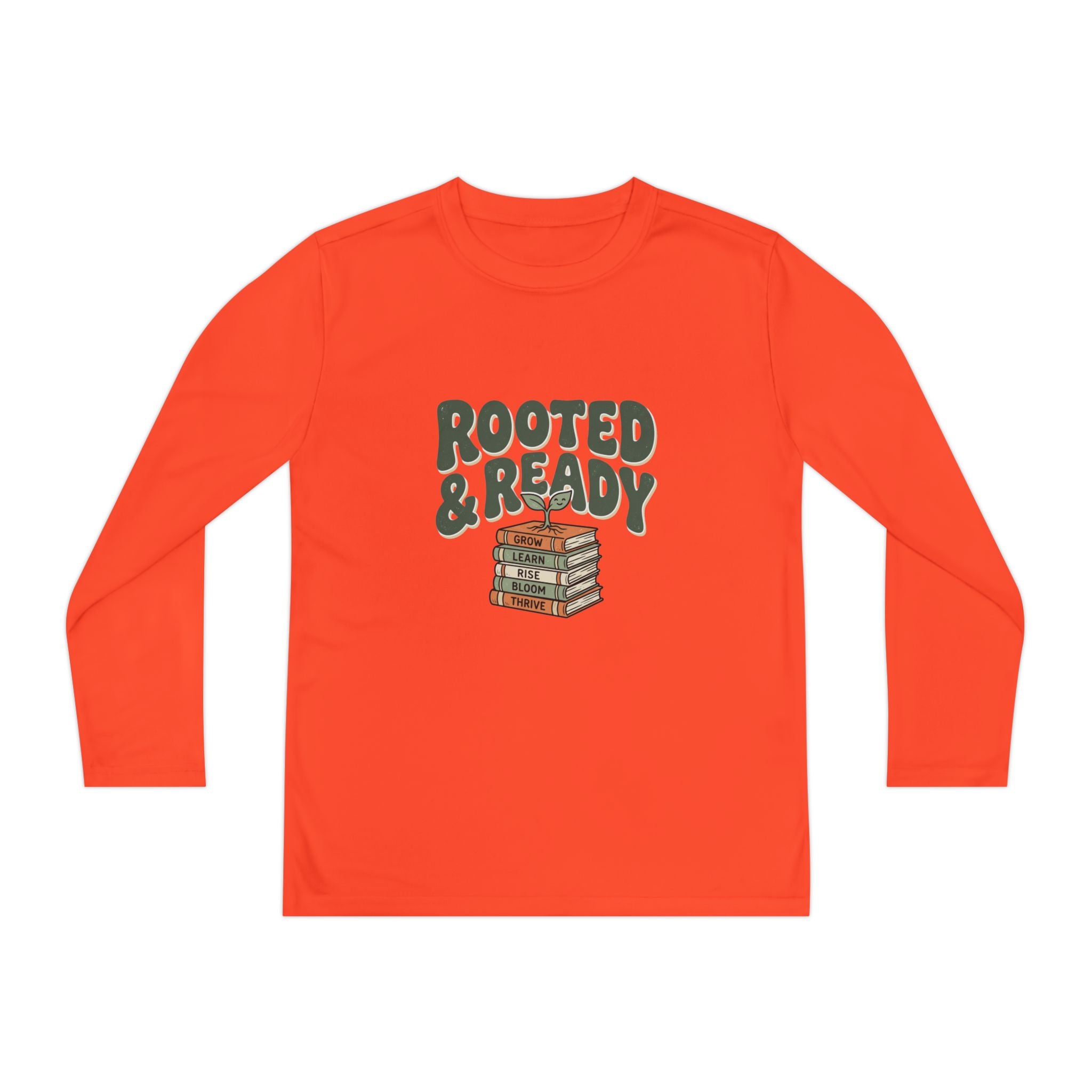 Rooted & Ready Youth Long Sleeve Tee - Stacked Books Graphic for Young Readers, Back-to-School Gift