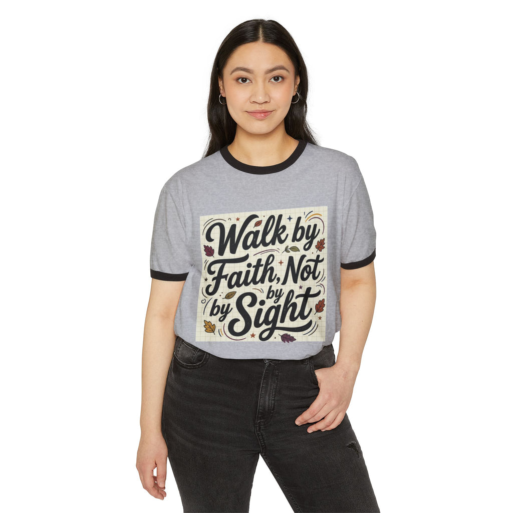 Walk by Faith Ringer T-Shirt — Inspirational Christian Tee