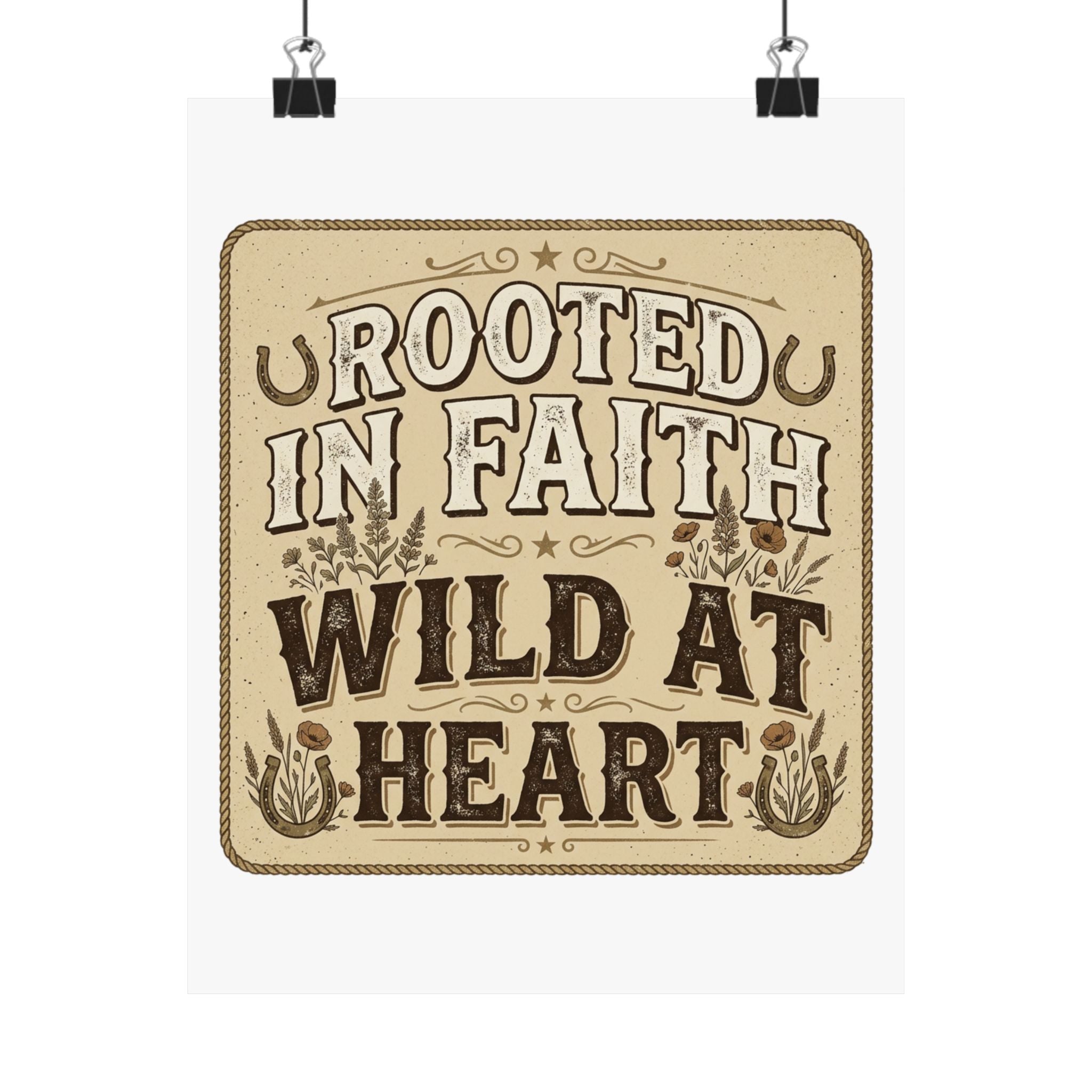 Rooted in Faith, Wild at Heart Matte Poster — Rustic Inspirational Wall Art