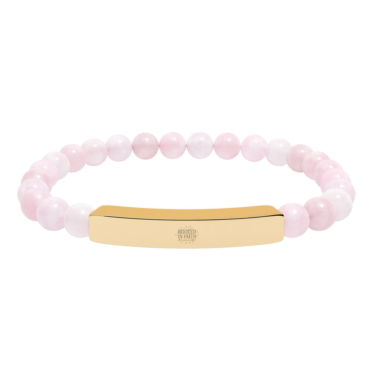 Engravable Natural Stone Bead Bar Bracelet — Stretch Bracelet with Personalized Metal Bar