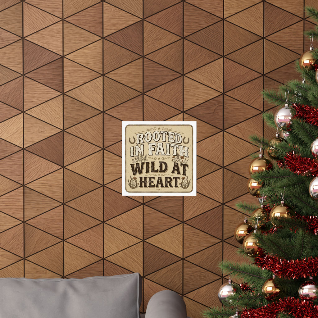 Rooted in Faith, Wild at Heart Matte Poster — Rustic Inspirational Wall Art