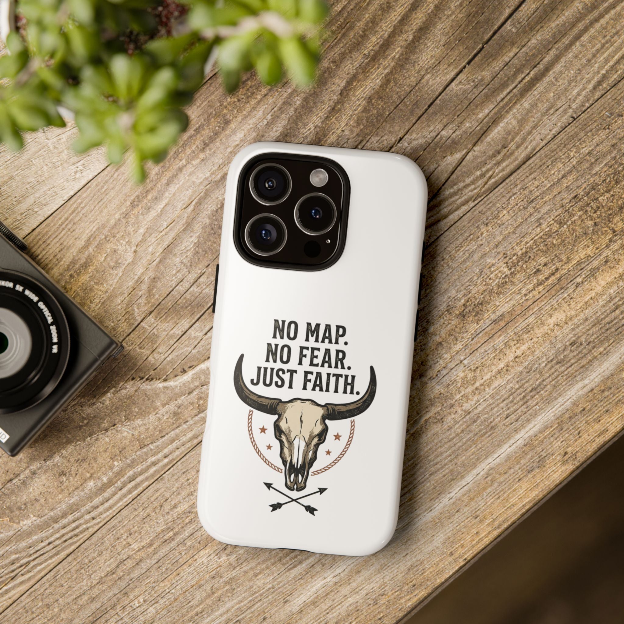 Phone Case — "No Map. No Fear. Just Faith." Skull Design