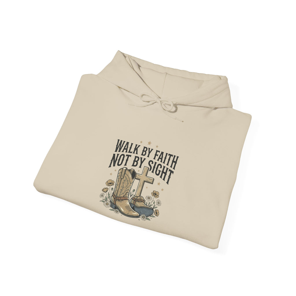 Faith Cowboy Hoodie — "Walk by Faith Not by Sight" Christian Western Sweatshirt
