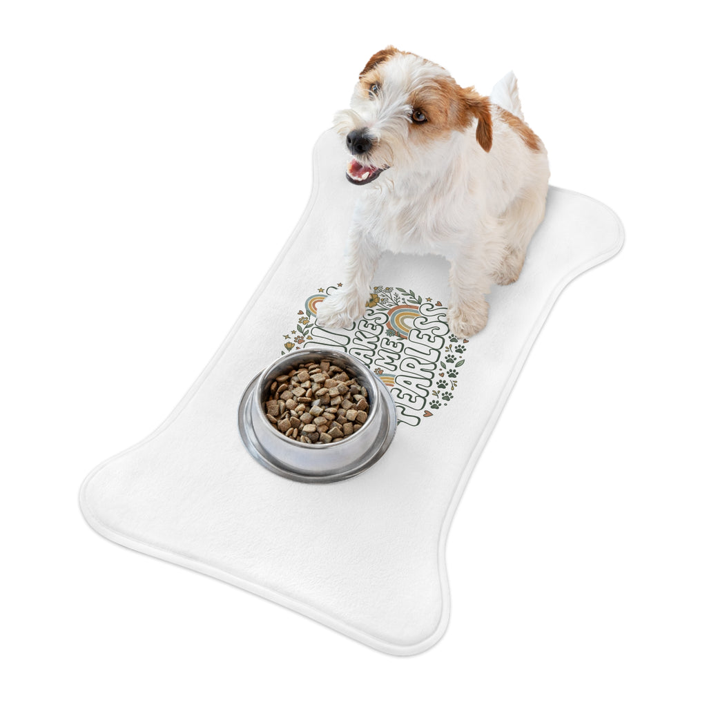 Faith Makes Me Fearless Pet Feeding Mat — Inspirational Dog & Cat Bowl Placemat