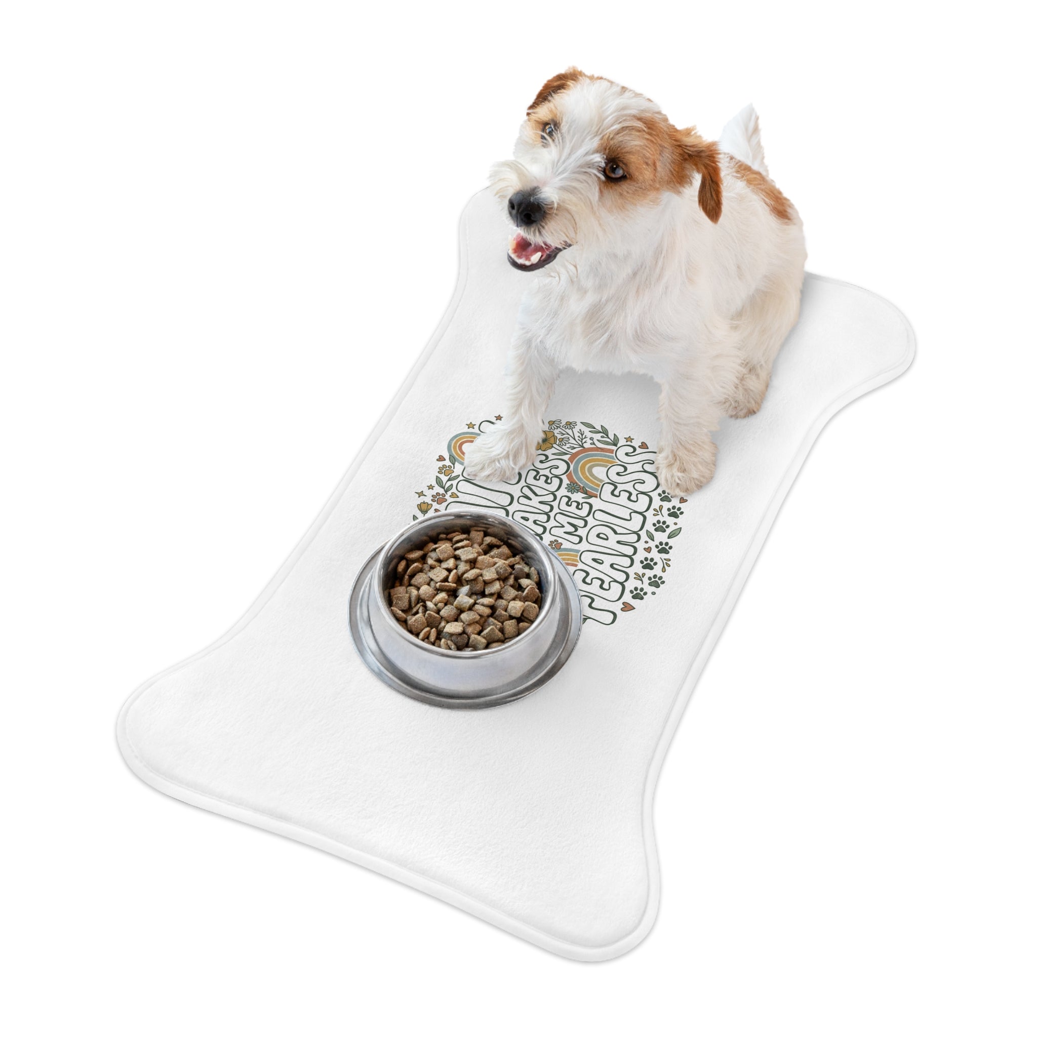 Faith Makes Me Fearless Pet Feeding Mat — Inspirational Dog & Cat Bowl Placemat
