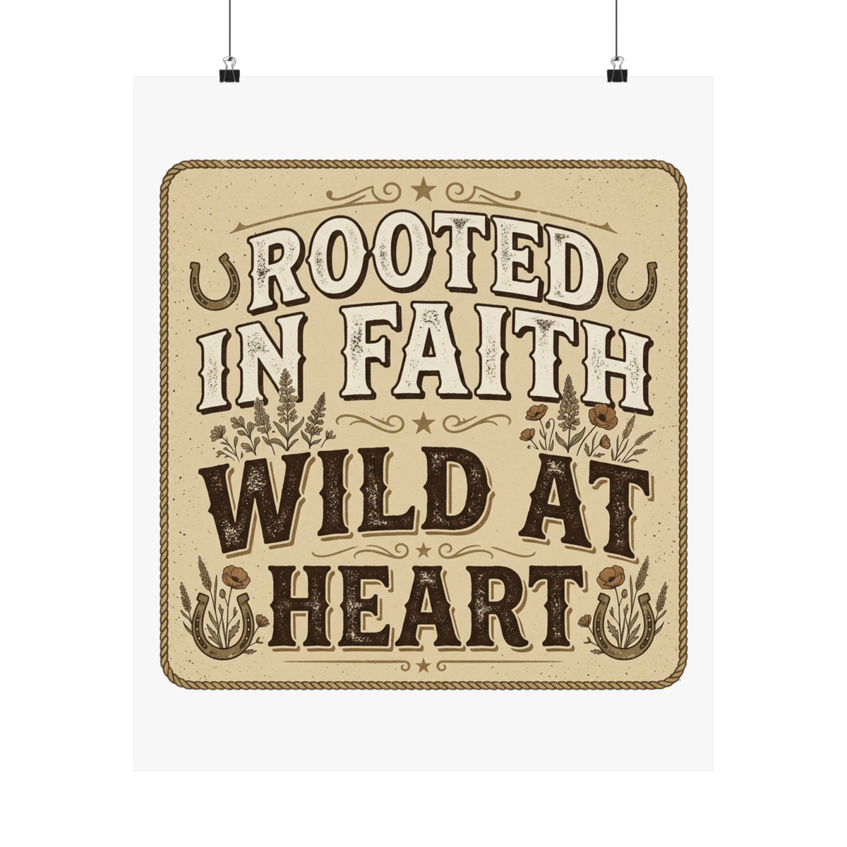 Rooted in Faith, Wild at Heart Matte Poster — Rustic Inspirational Wall Art