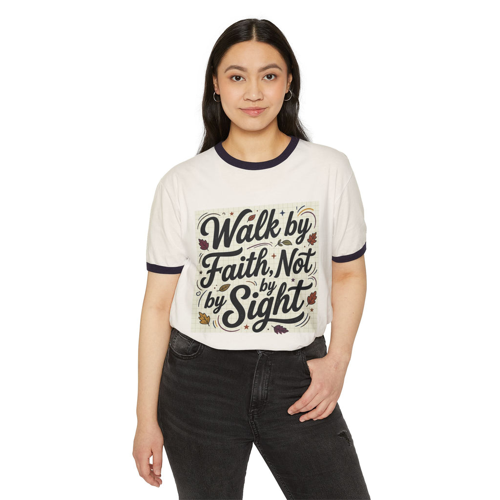 Walk by Faith Ringer T-Shirt — Inspirational Christian Tee