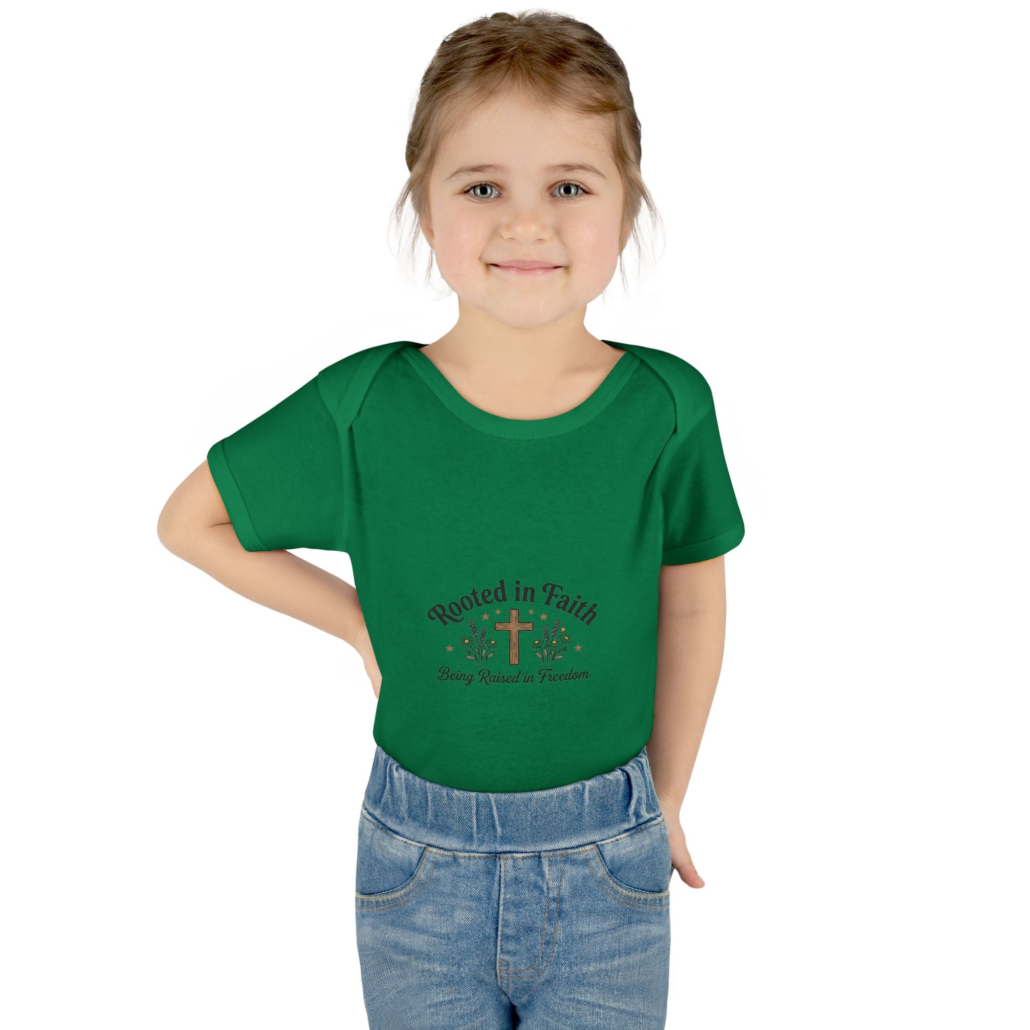 Infant Bodysuit - "Rooted in Faith" Cross Baby Onesie (Religious Newborn Gift)