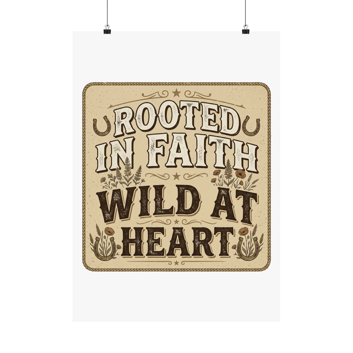 Rooted in Faith, Wild at Heart Matte Poster — Rustic Inspirational Wall Art