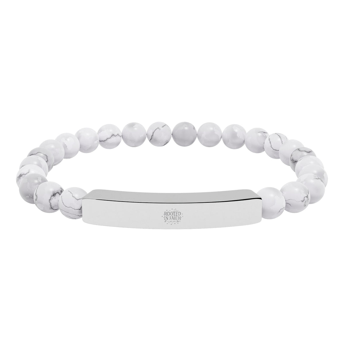 Engravable Natural Stone Bead Bar Bracelet — Stretch Bracelet with Personalized Metal Bar