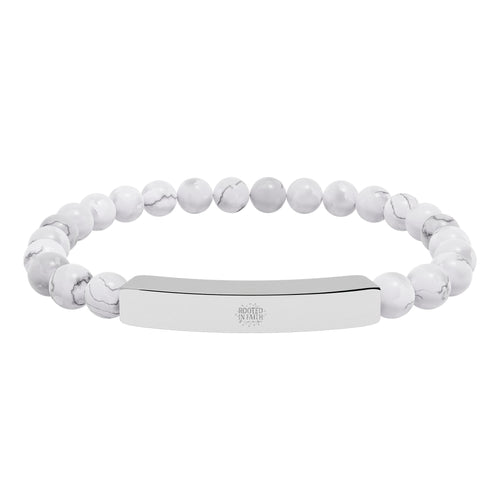 Engravable Natural Stone Bead Bar Bracelet — Stretch Bracelet with Personalized Metal Bar