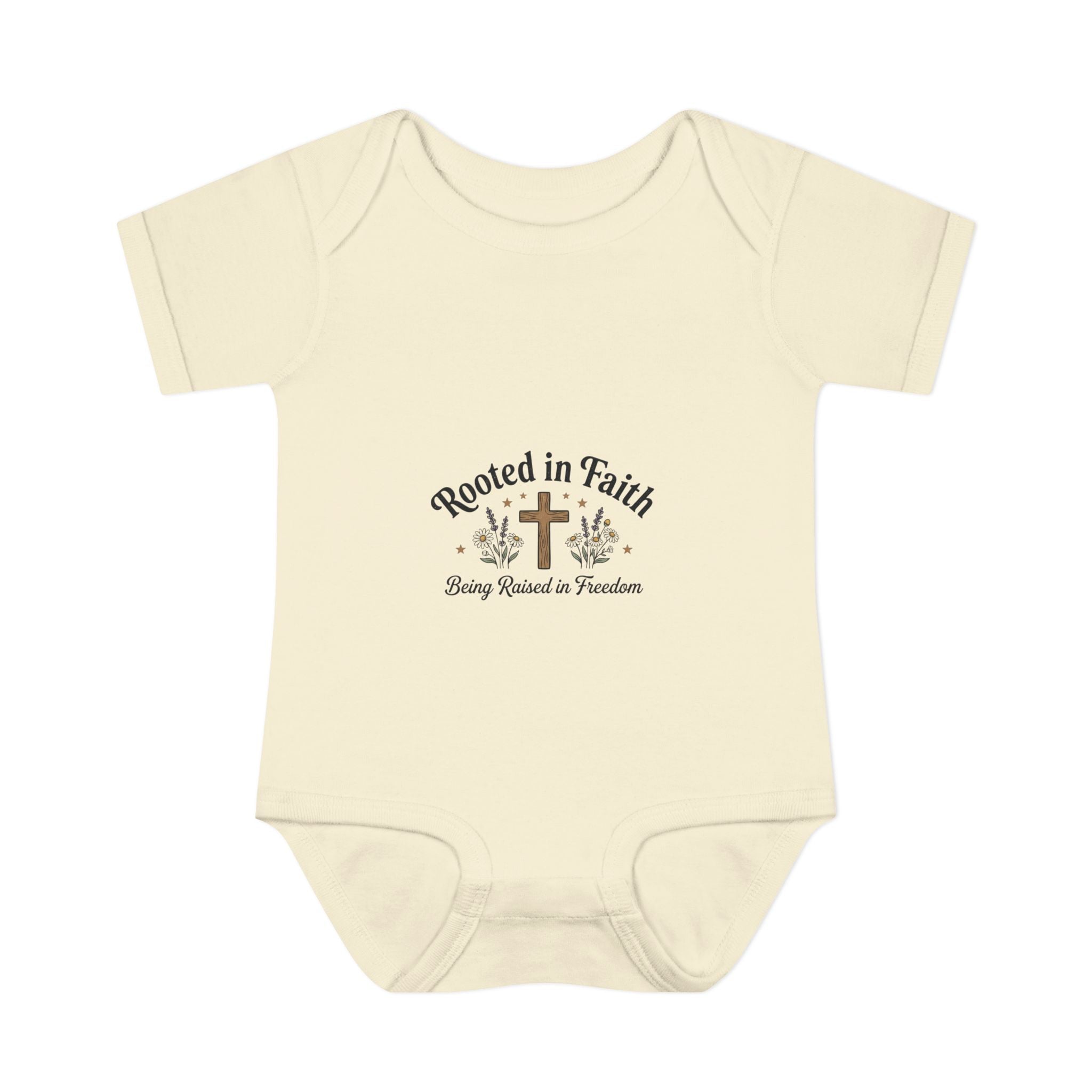 Infant Bodysuit - "Rooted in Faith" Cross Baby Onesie (Religious Newborn Gift)