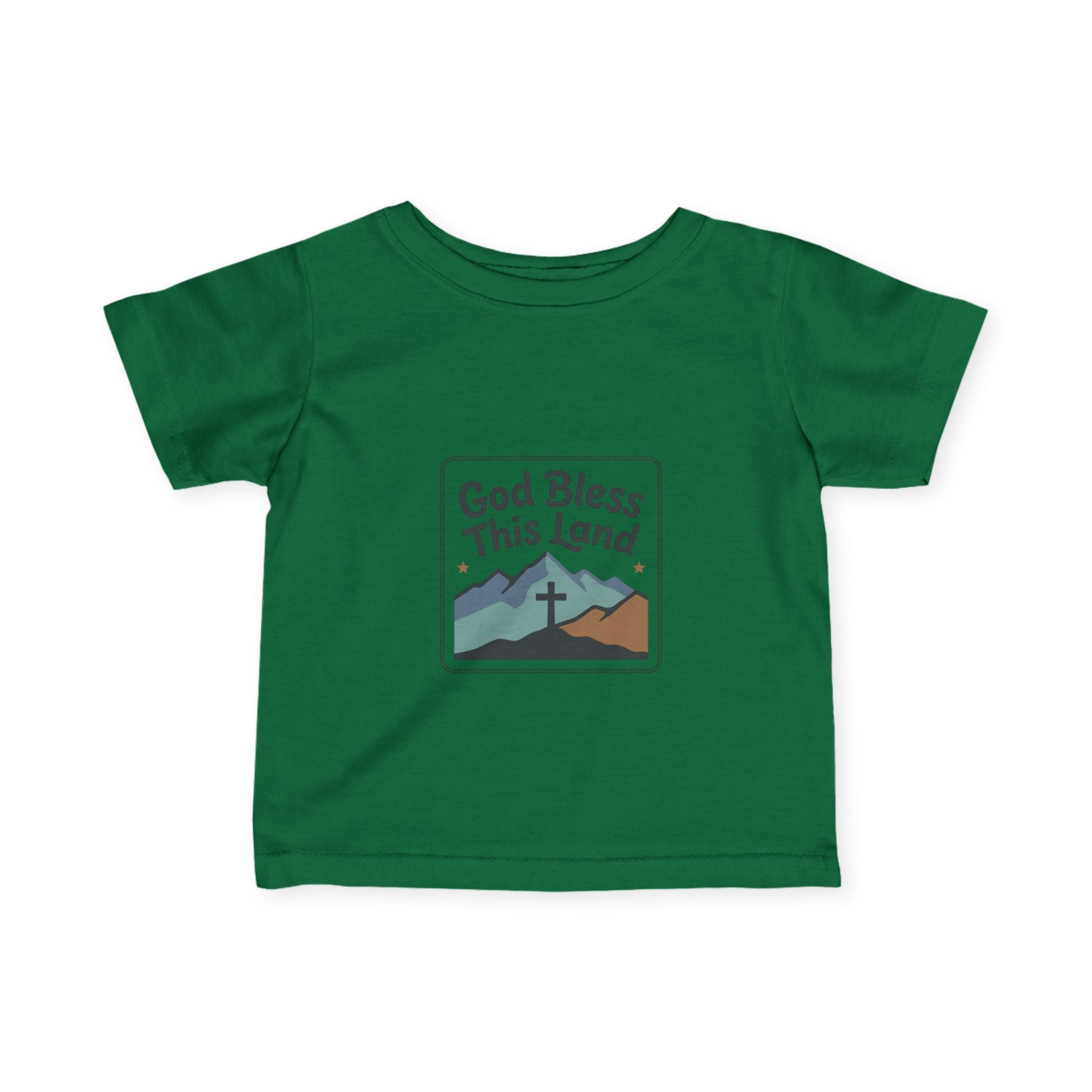 Infant Tee — "God Bless This Land" Mountain Cross Baby Shirt