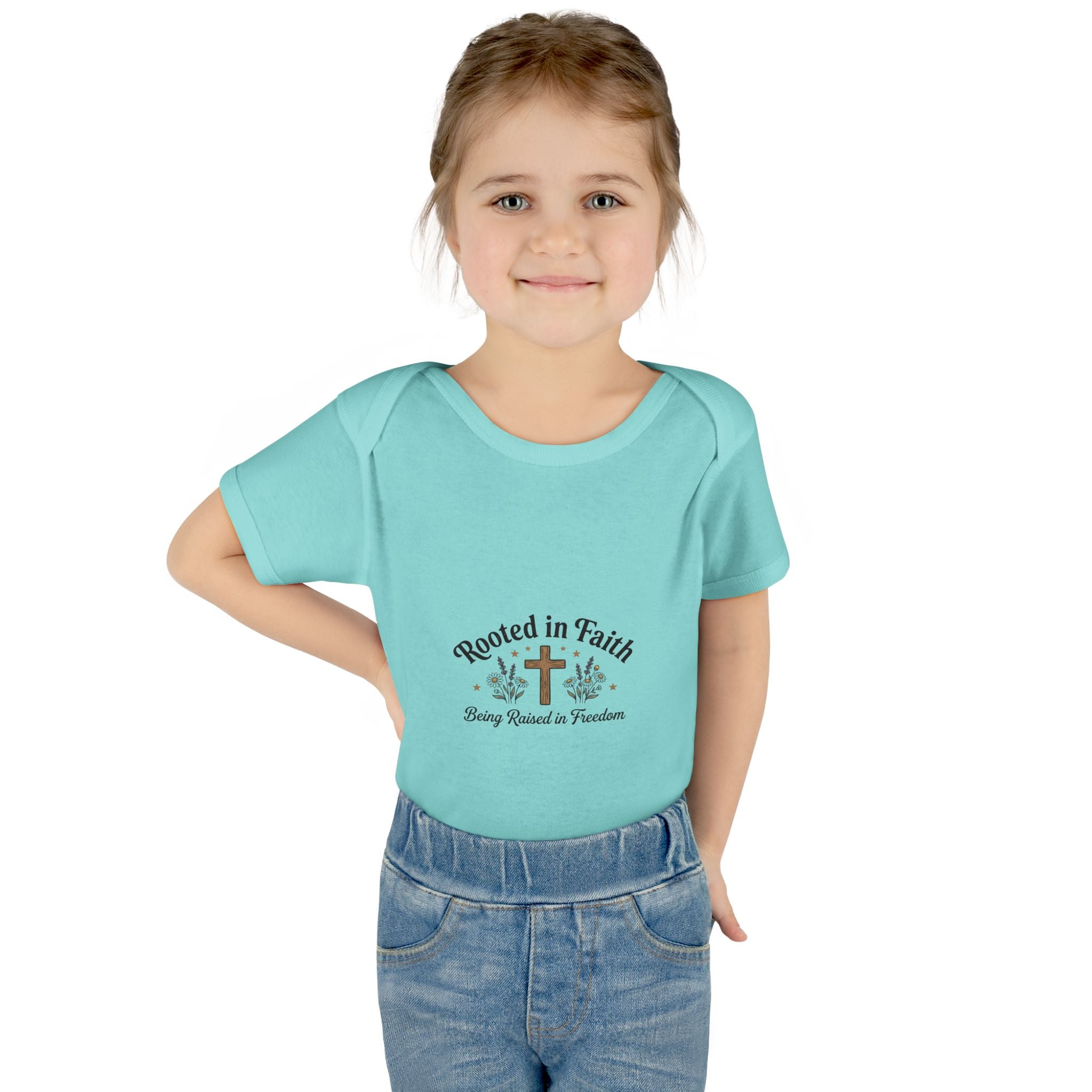 Infant Bodysuit - "Rooted in Faith" Cross Baby Onesie (Religious Newborn Gift)