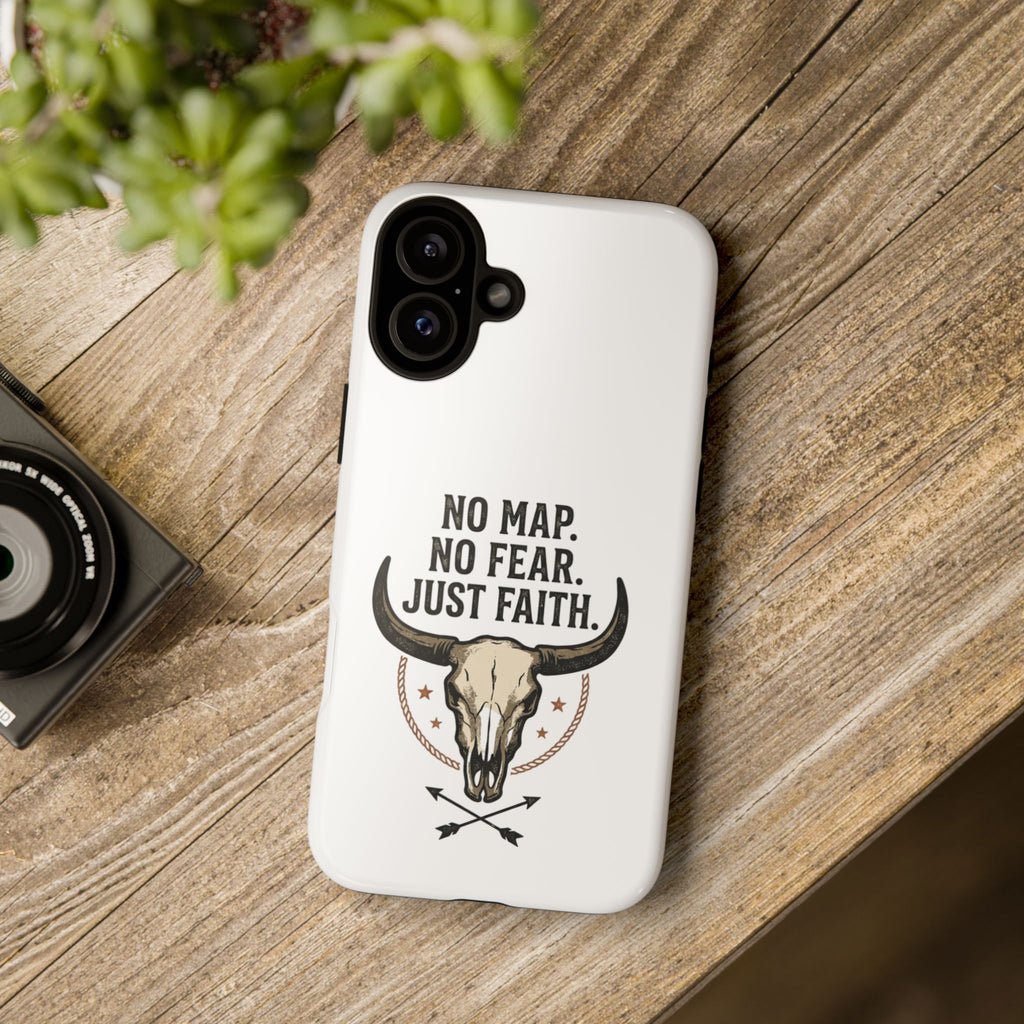 Phone Case — "No Map. No Fear. Just Faith." Skull Design