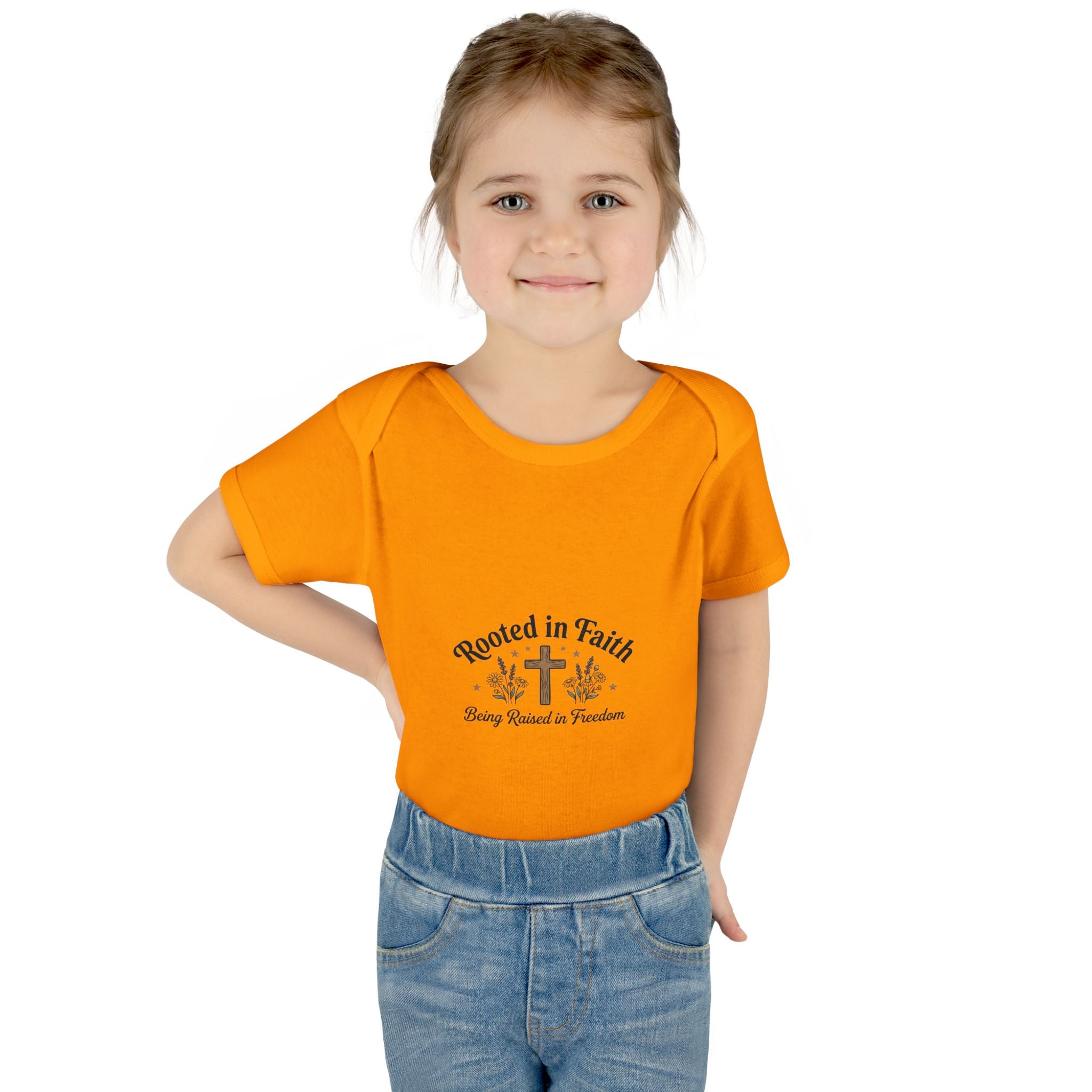 Infant Bodysuit - "Rooted in Faith" Cross Baby Onesie (Religious Newborn Gift)
