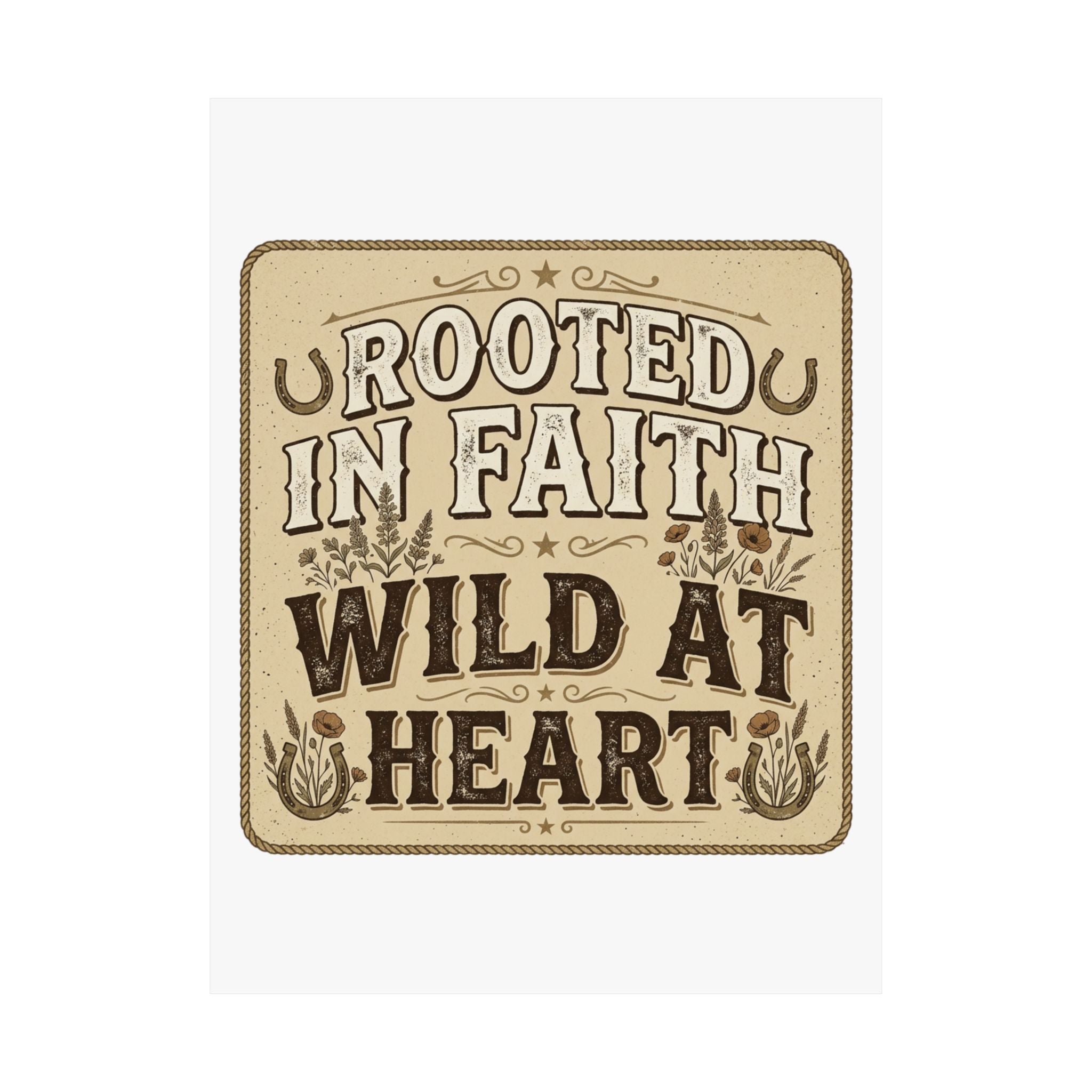 Rooted in Faith, Wild at Heart Matte Poster — Rustic Inspirational Wall Art