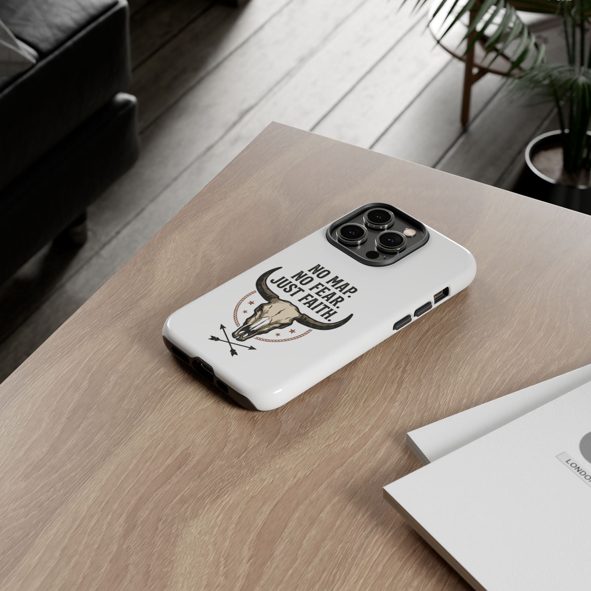 Phone Case — "No Map. No Fear. Just Faith." Skull Design