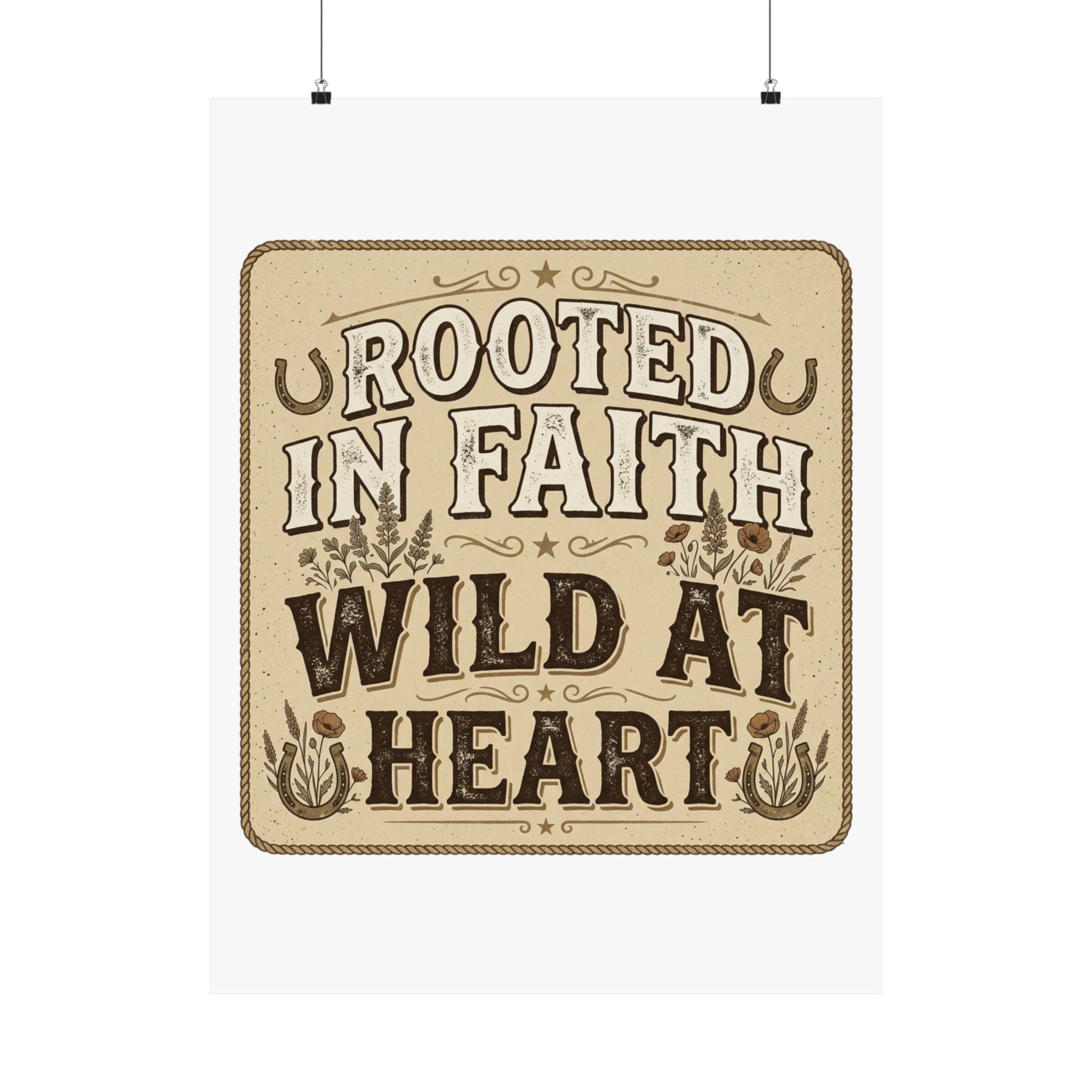Rooted in Faith, Wild at Heart Matte Poster — Rustic Inspirational Wall Art