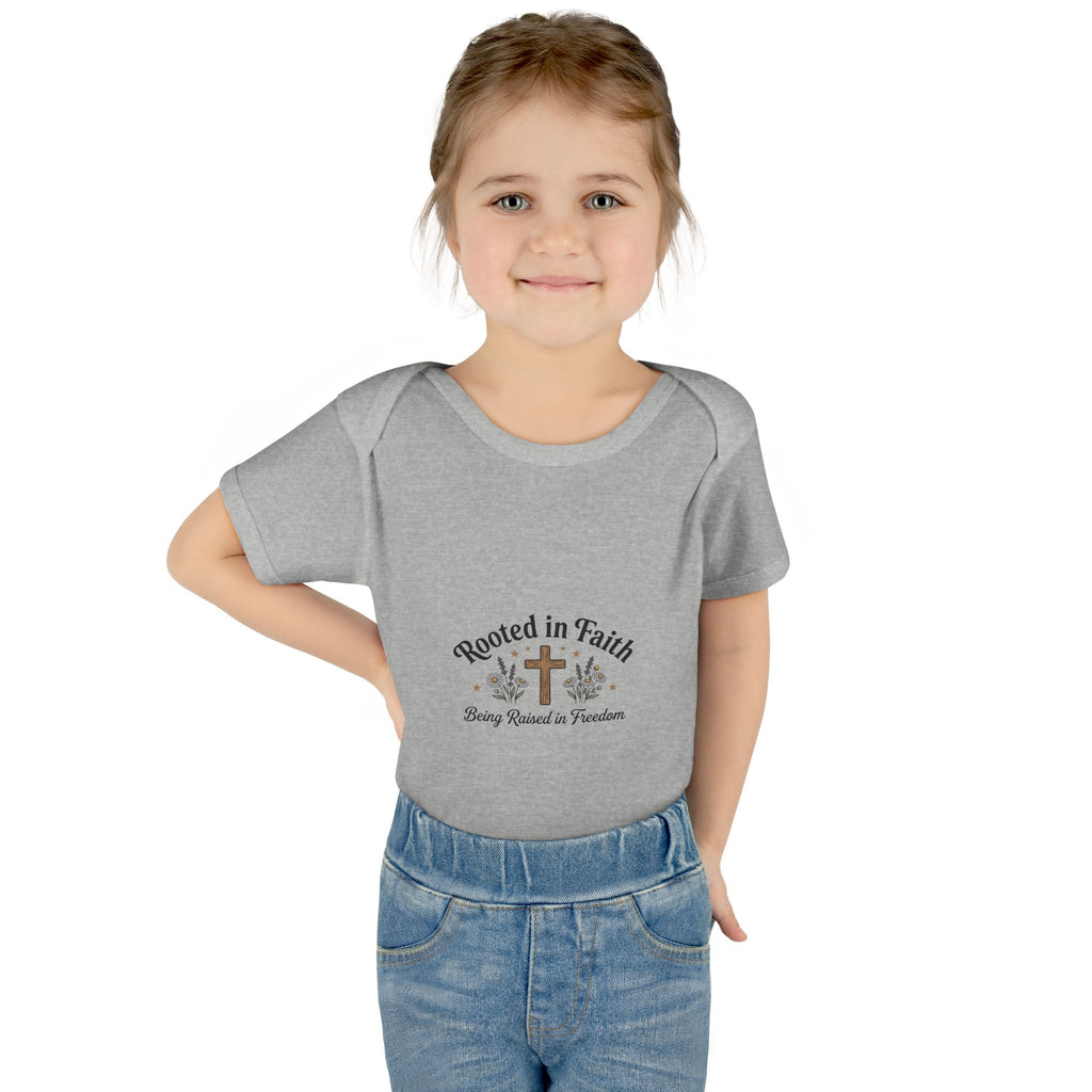 Infant Bodysuit - "Rooted in Faith" Cross Baby Onesie (Religious Newborn Gift)