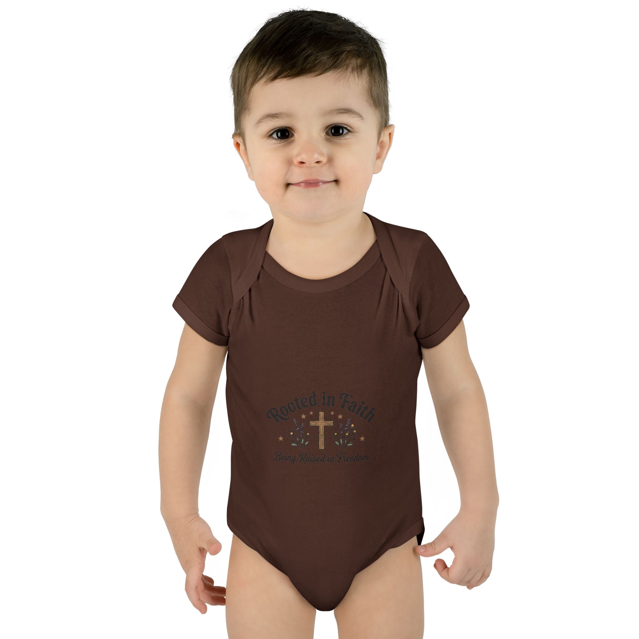Infant Bodysuit - "Rooted in Faith" Cross Baby Onesie (Religious Newborn Gift)
