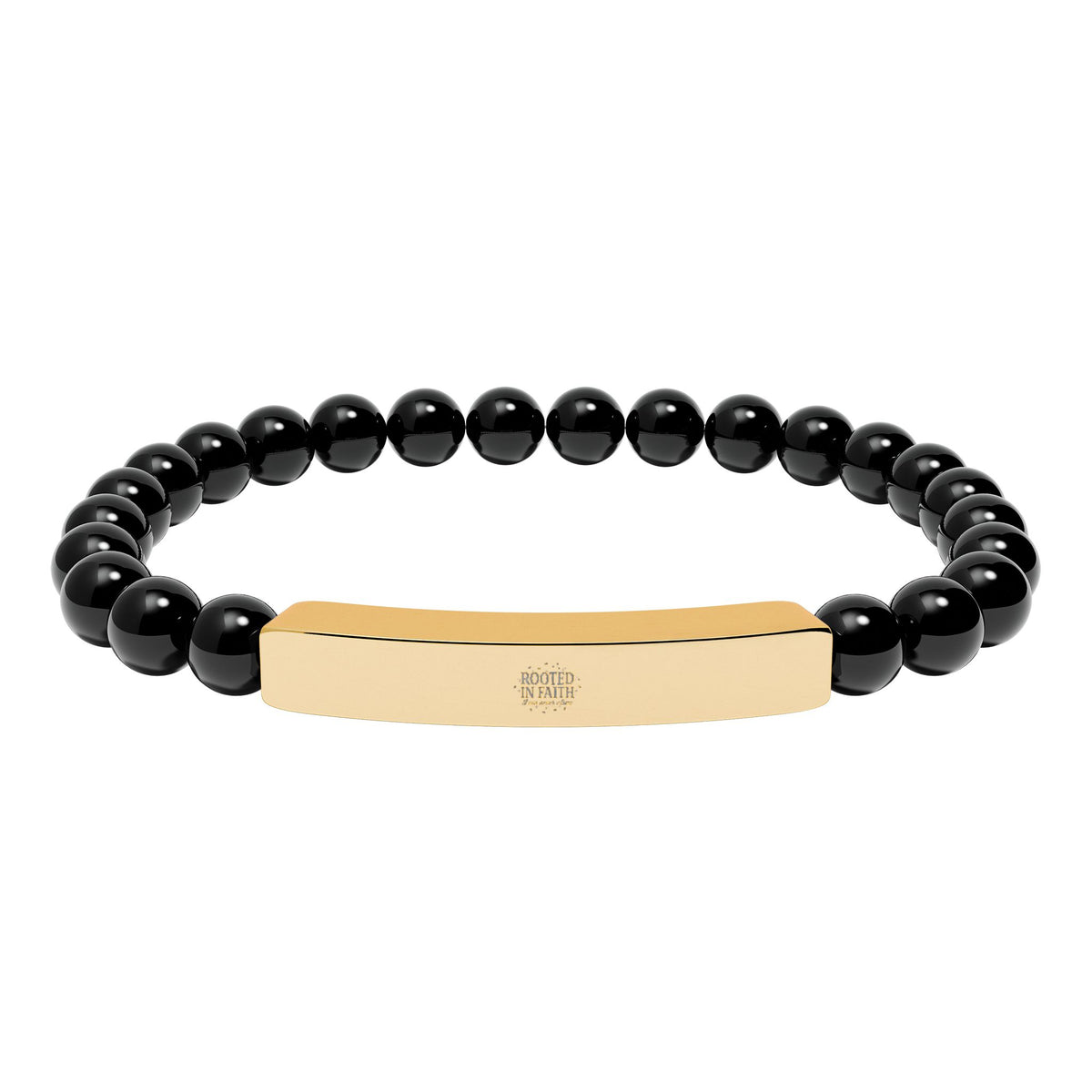Engravable Natural Stone Bead Bar Bracelet — Stretch Bracelet with Personalized Metal Bar