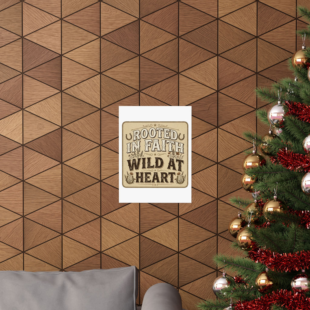 Rooted in Faith, Wild at Heart Matte Poster — Rustic Inspirational Wall Art