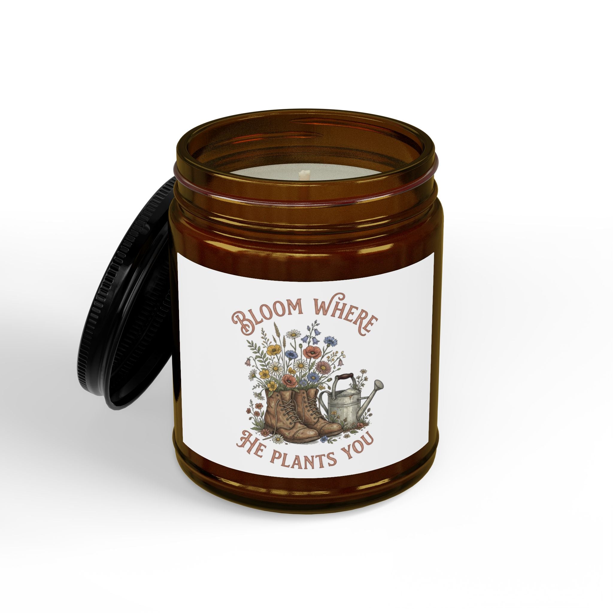 Soy Candle — "Bloom Where She Plants You" Amber Jar (4oz & 9oz)