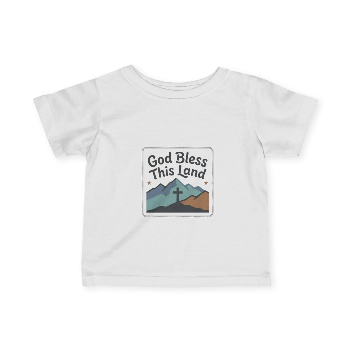 Infant Tee — "God Bless This Land" Mountain Cross Baby Shirt