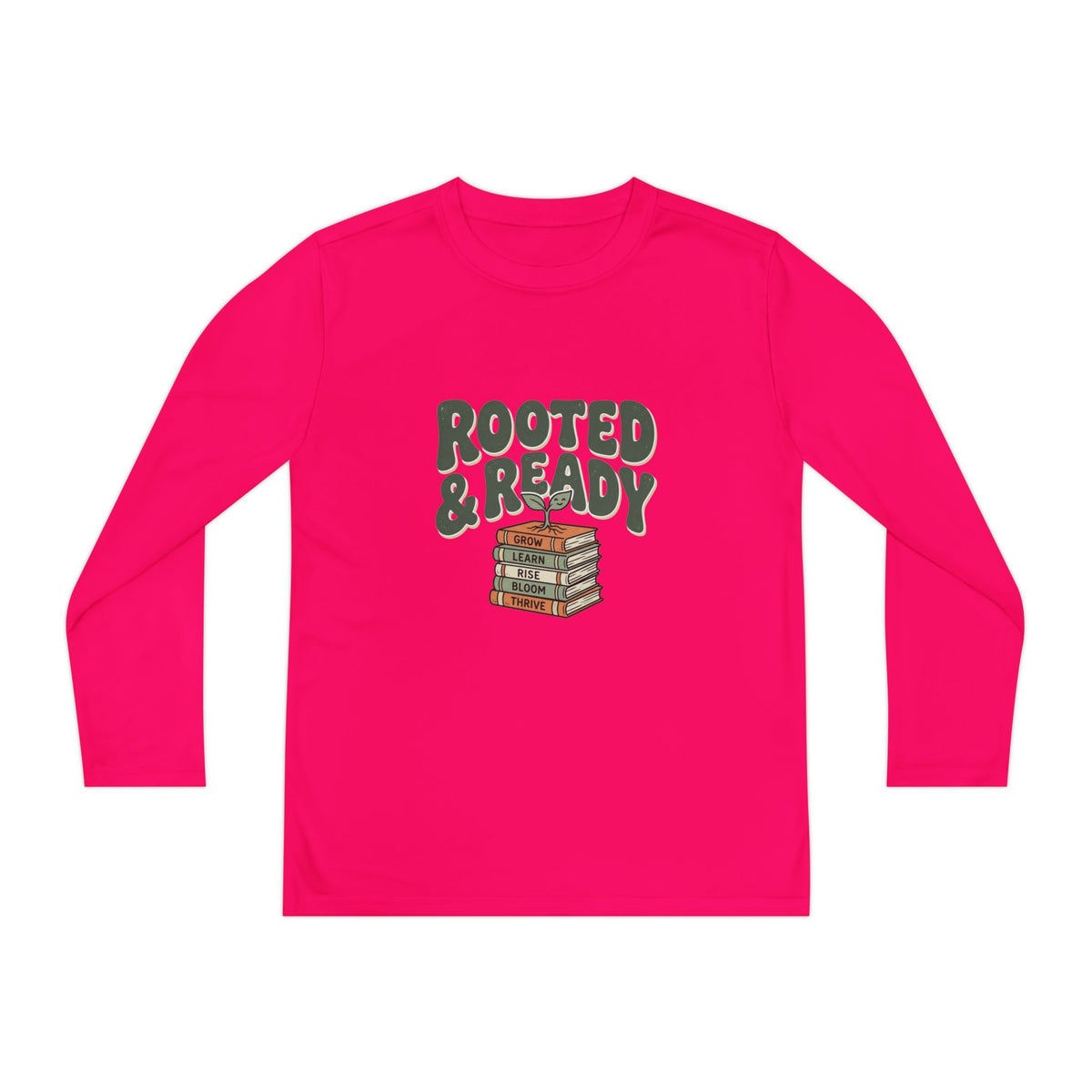 Rooted & Ready Youth Long Sleeve Tee - Stacked Books Graphic for Young Readers, Back-to-School Gift