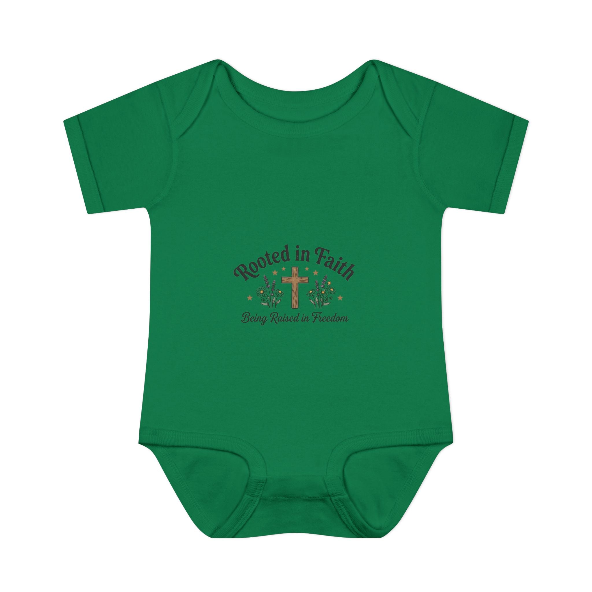 Infant Bodysuit - "Rooted in Faith" Cross Baby Onesie (Religious Newborn Gift)