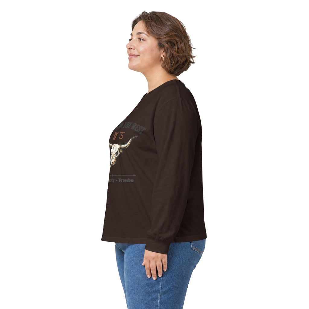 Rooted in the West Long Sleeve Tee — Vintage Steer Skull, Faith • Family • Freedom