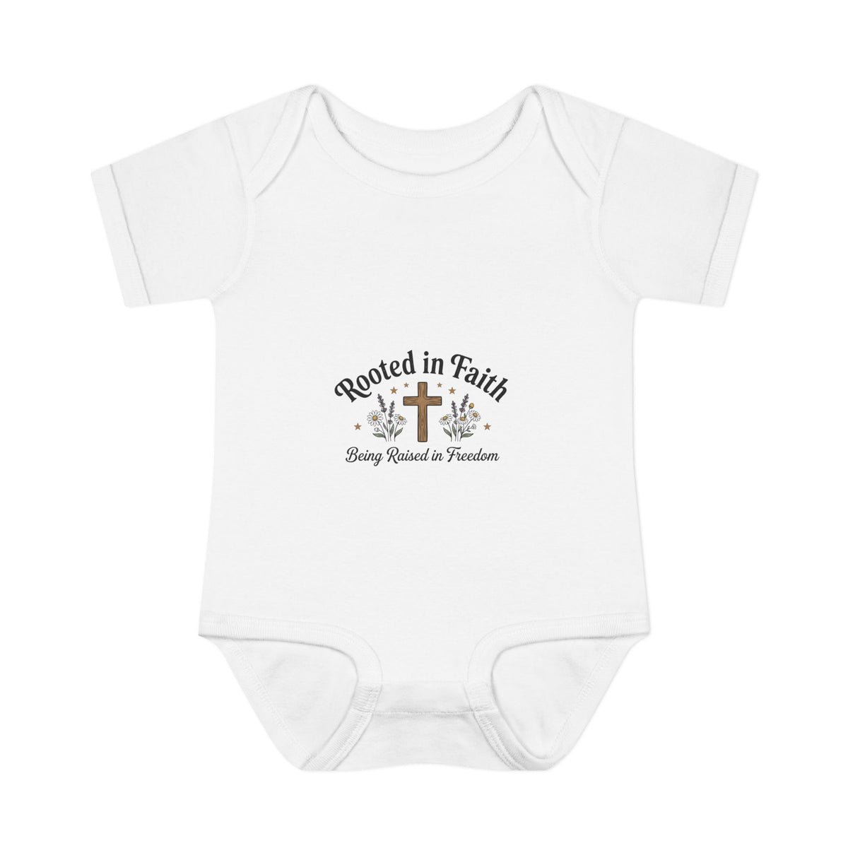 Infant Bodysuit - "Rooted in Faith" Cross Baby Onesie (Religious Newborn Gift)