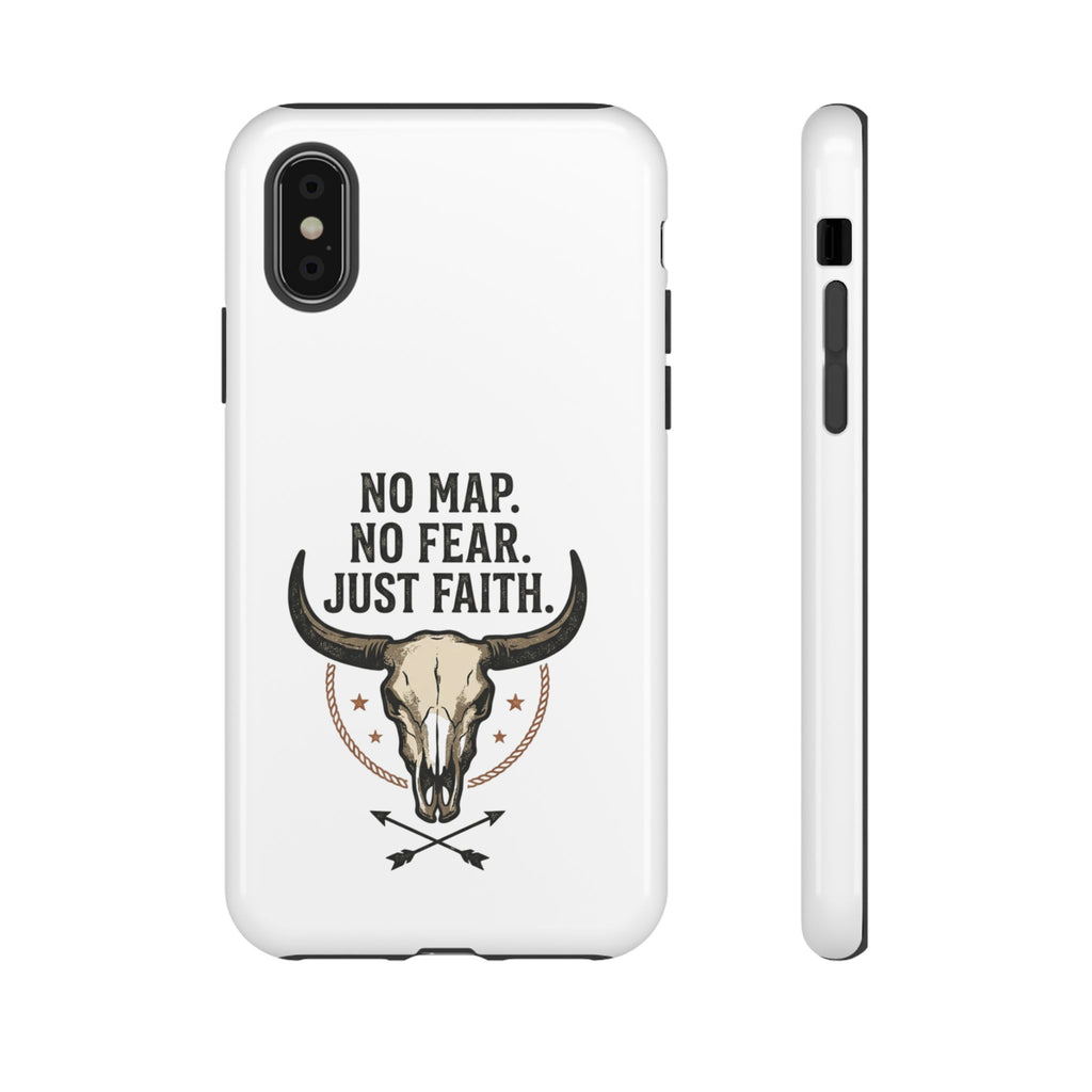Phone Case — "No Map. No Fear. Just Faith." Skull Design