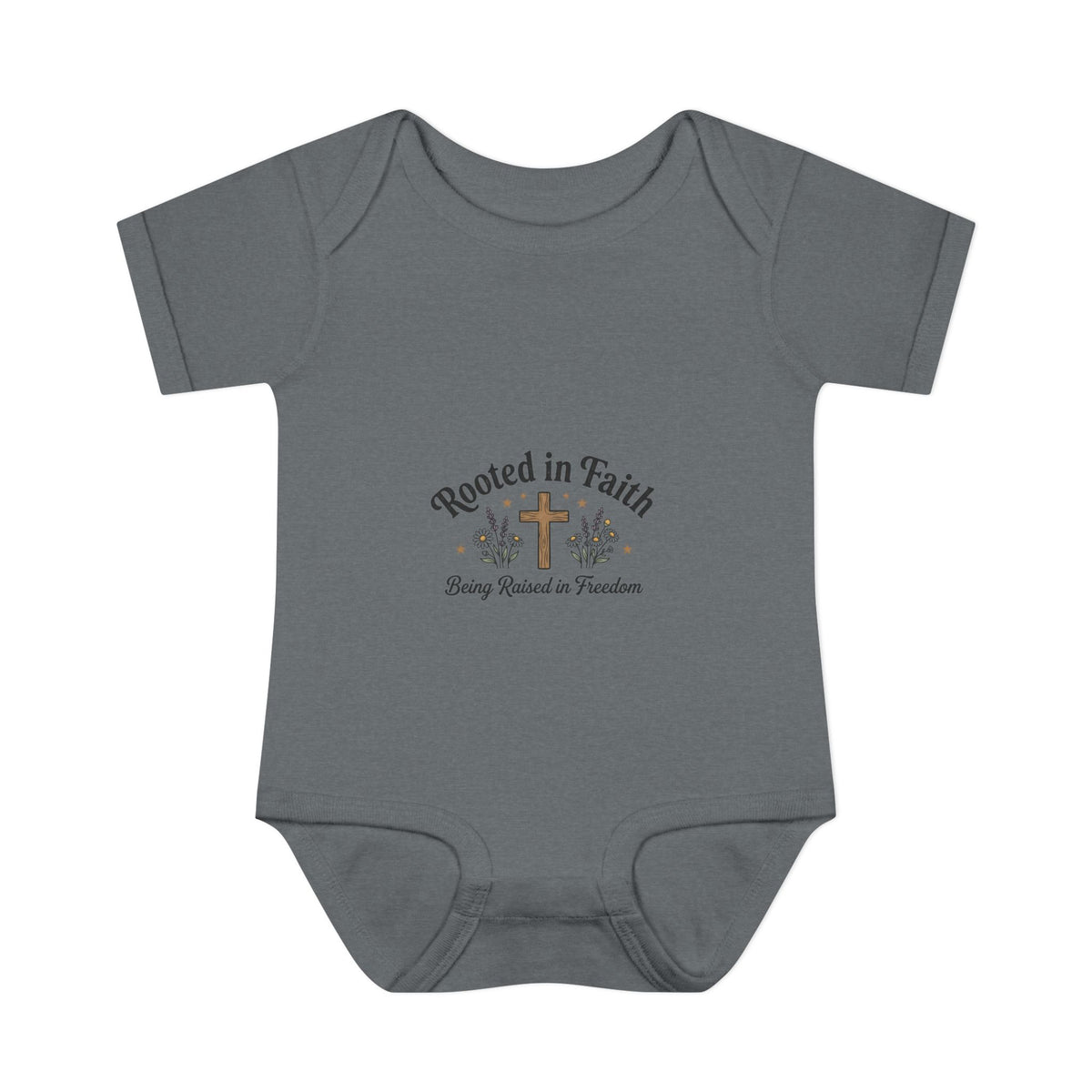 Infant Bodysuit - "Rooted in Faith" Cross Baby Onesie (Religious Newborn Gift)