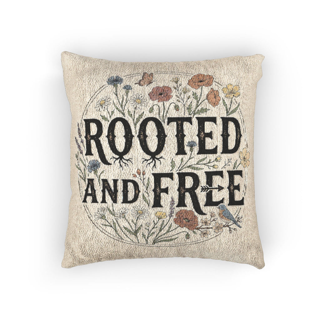 Woven Pillow - "Rooted and Free" Floral Tapestry Throw Pillow