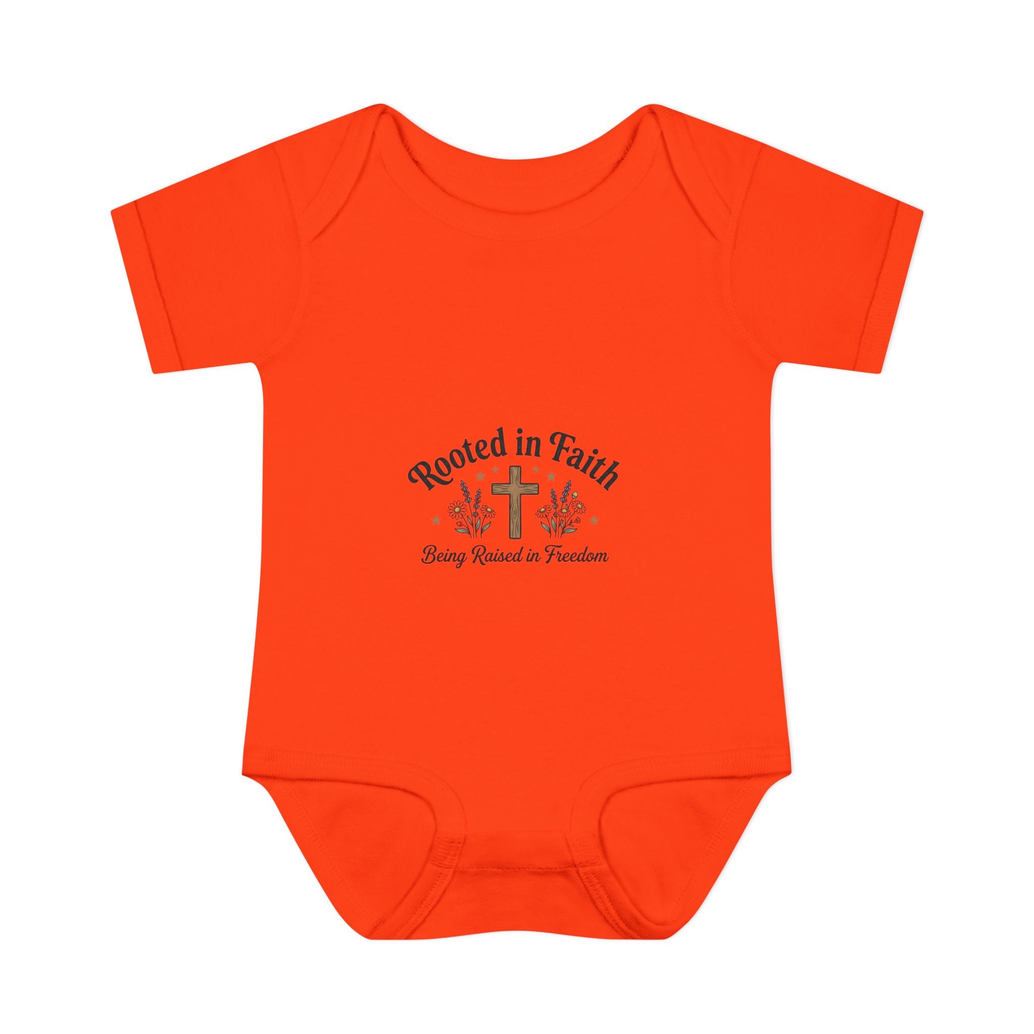Infant Bodysuit - "Rooted in Faith" Cross Baby Onesie (Religious Newborn Gift)