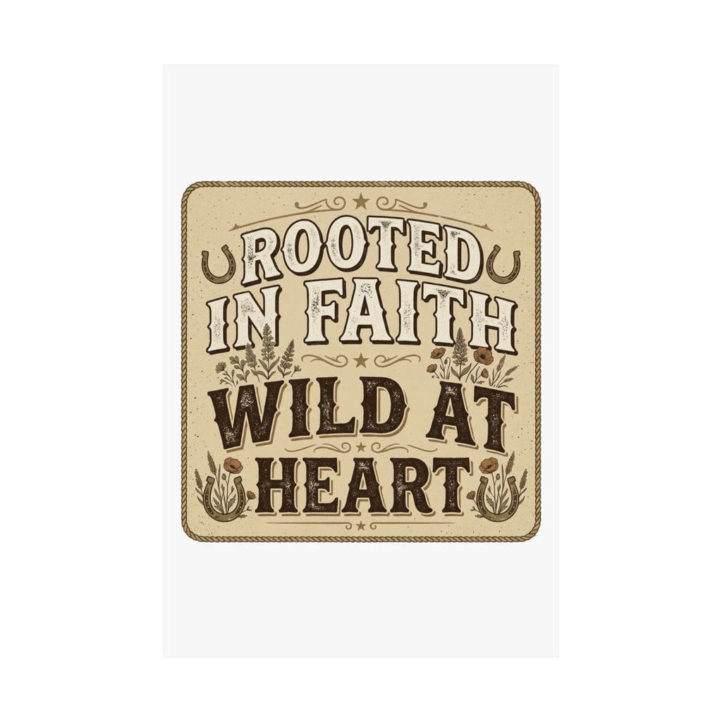 Rooted in Faith, Wild at Heart Matte Poster — Rustic Inspirational Wall Art