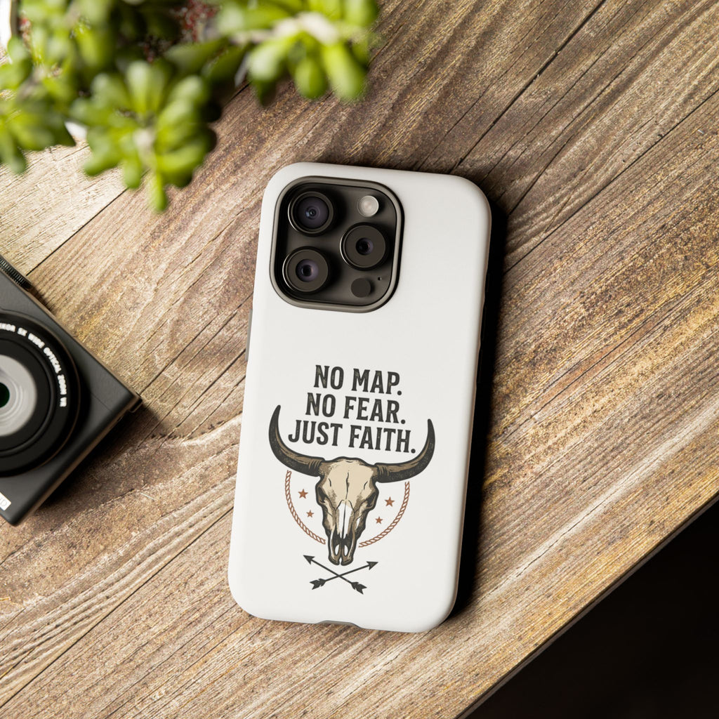 Phone Case — "No Map. No Fear. Just Faith." Skull Design