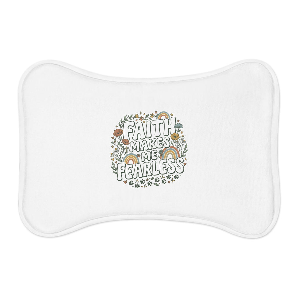 Faith Makes Me Fearless Pet Feeding Mat — Inspirational Dog & Cat Bowl Placemat