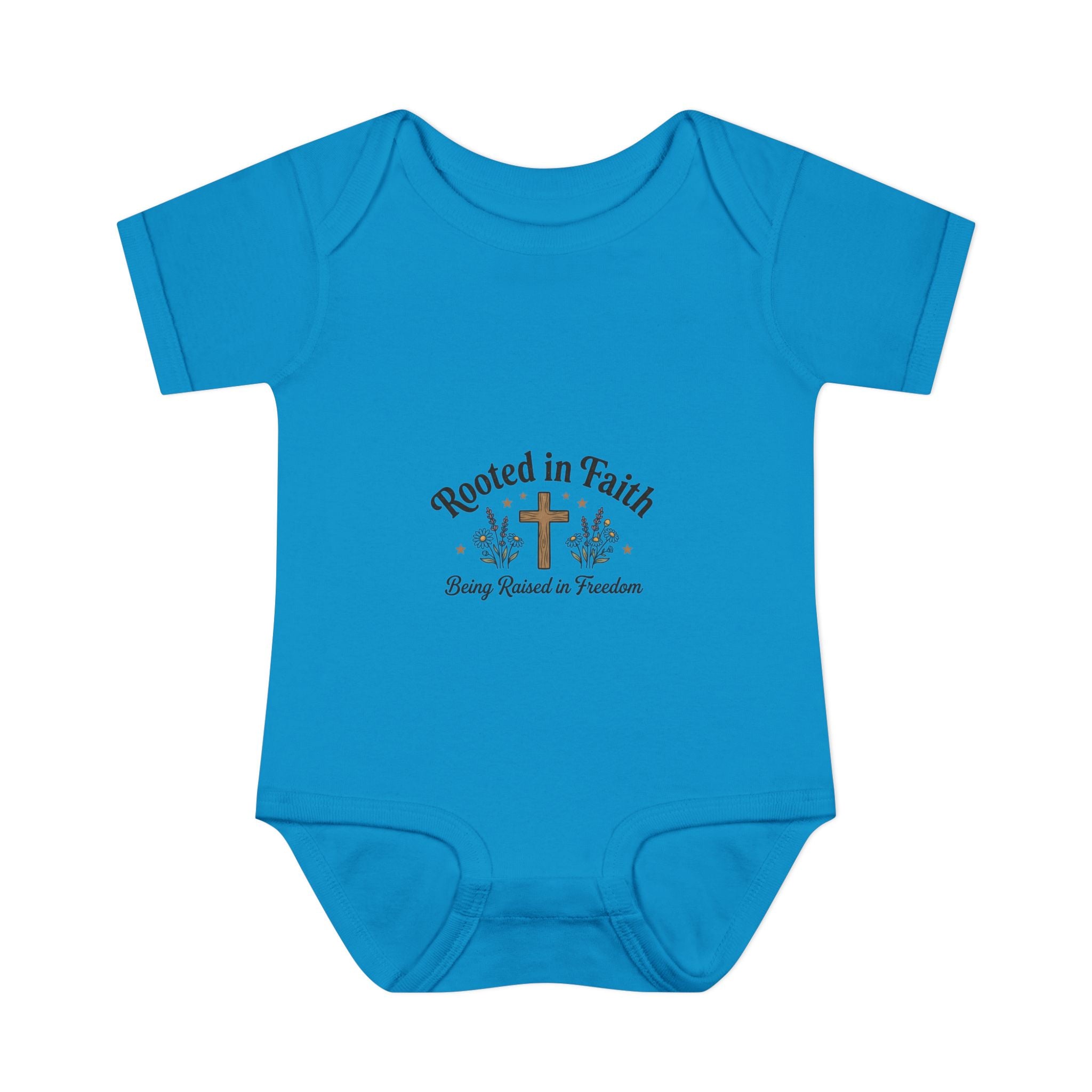 Infant Bodysuit - "Rooted in Faith" Cross Baby Onesie (Religious Newborn Gift)