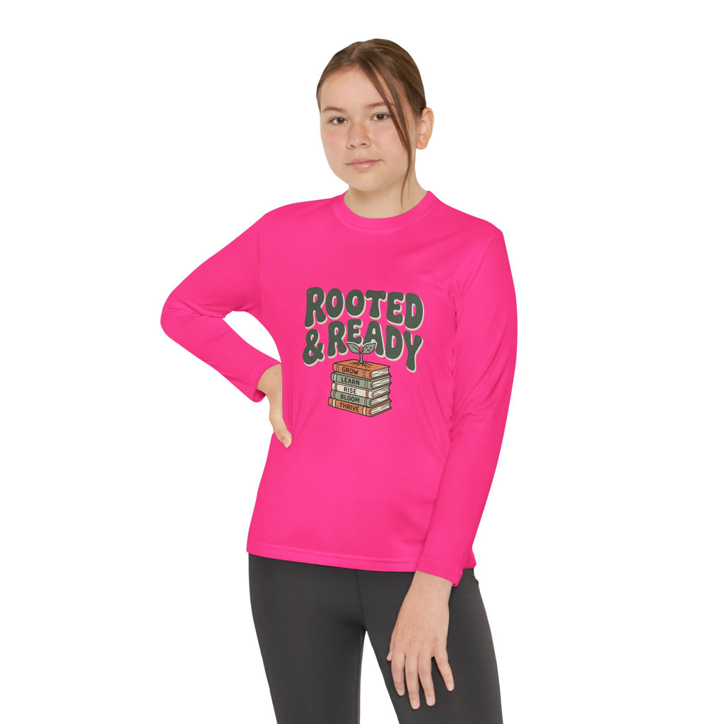 Rooted & Ready Youth Long Sleeve Tee - Stacked Books Graphic for Young Readers, Back-to-School Gift