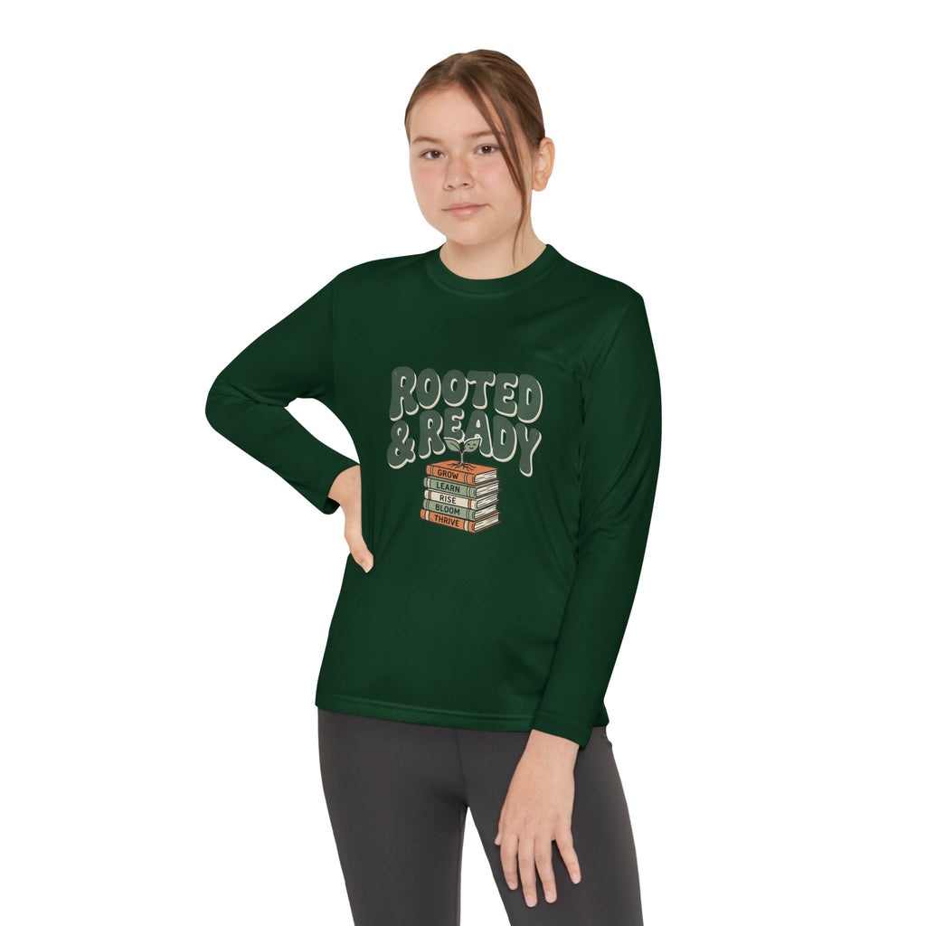 Rooted & Ready Youth Long Sleeve Tee - Stacked Books Graphic for Young Readers, Back-to-School Gift