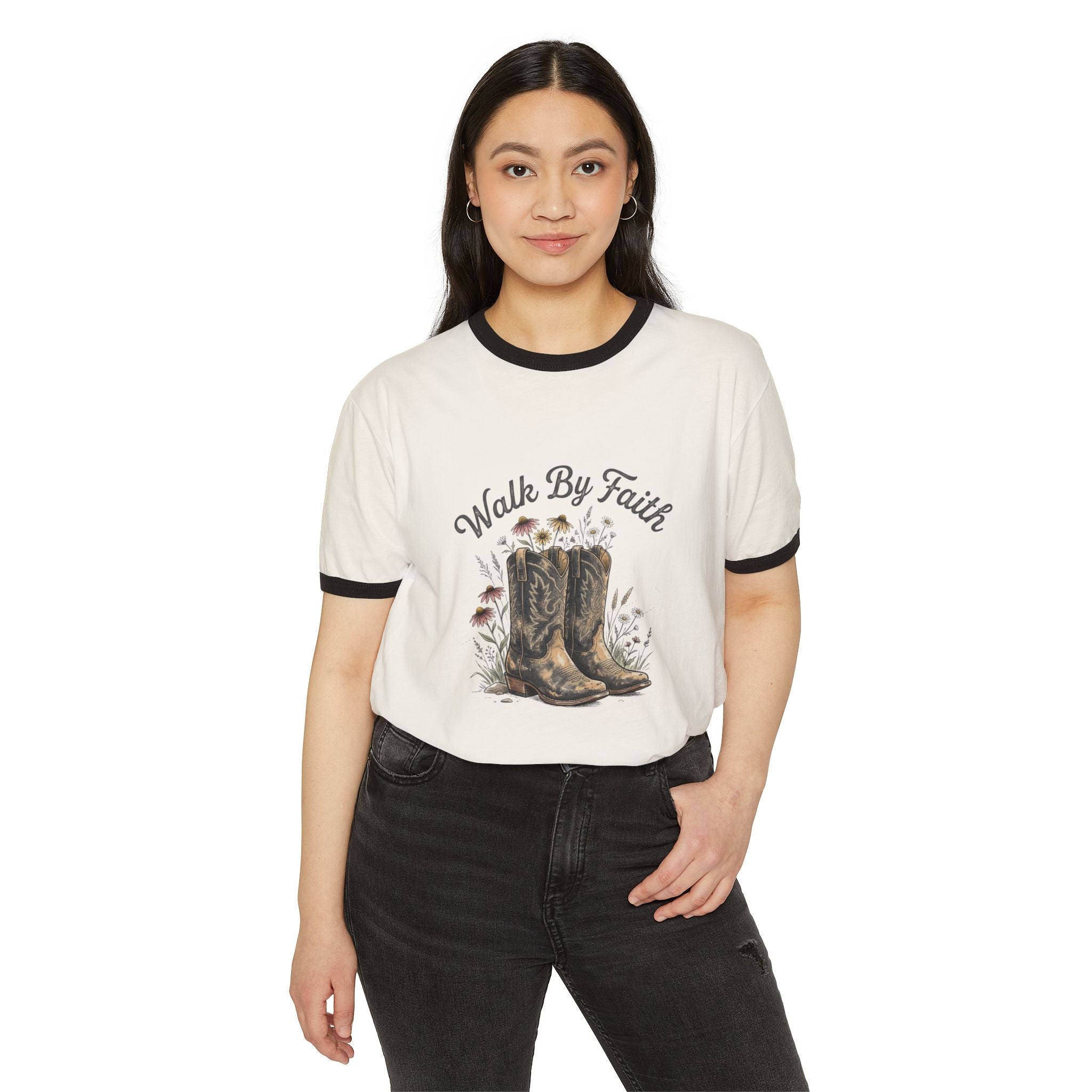 Walk By Faith Cowboy Boots Ringer T-Shirt