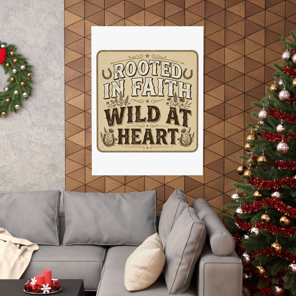 Rooted in Faith, Wild at Heart Matte Poster — Rustic Inspirational Wall Art