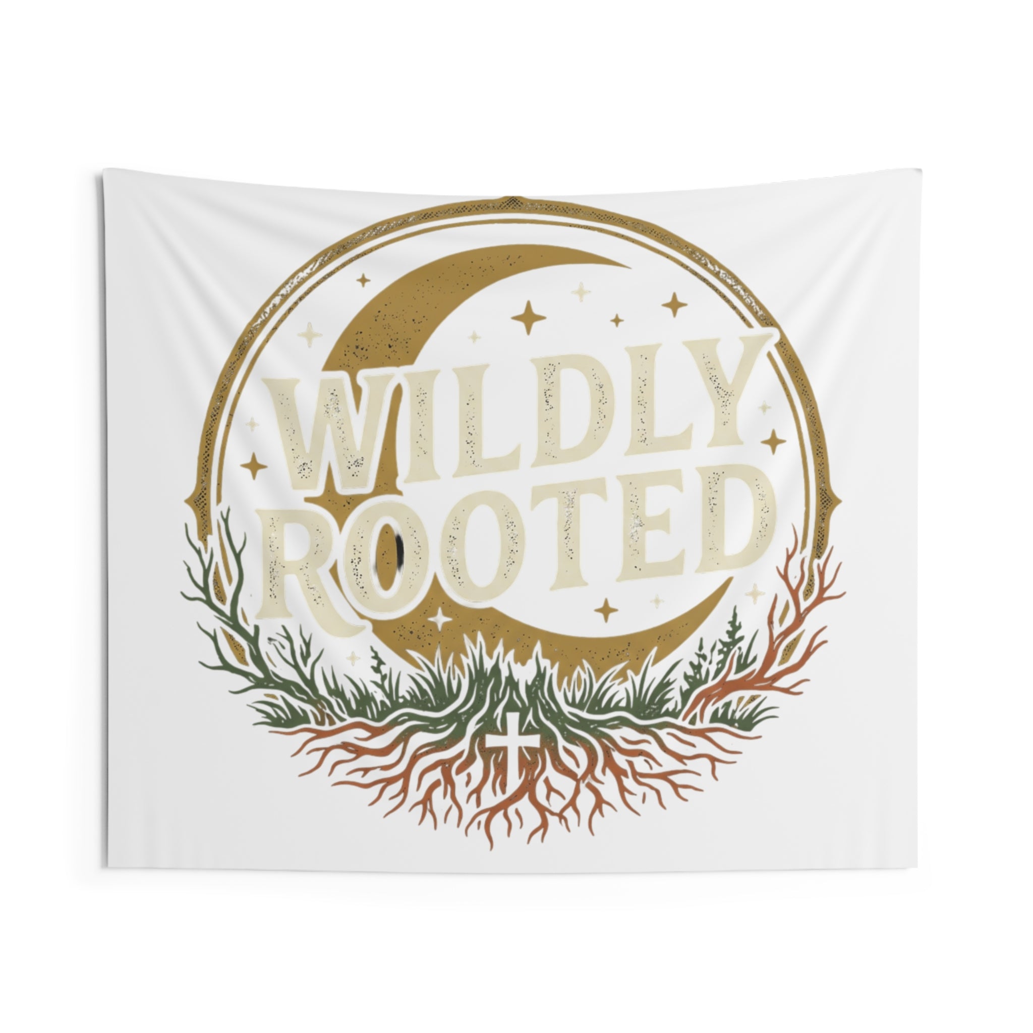 Wall Tapestry — "Wildly Rooted" Moon & Roots Boho Wall Art
