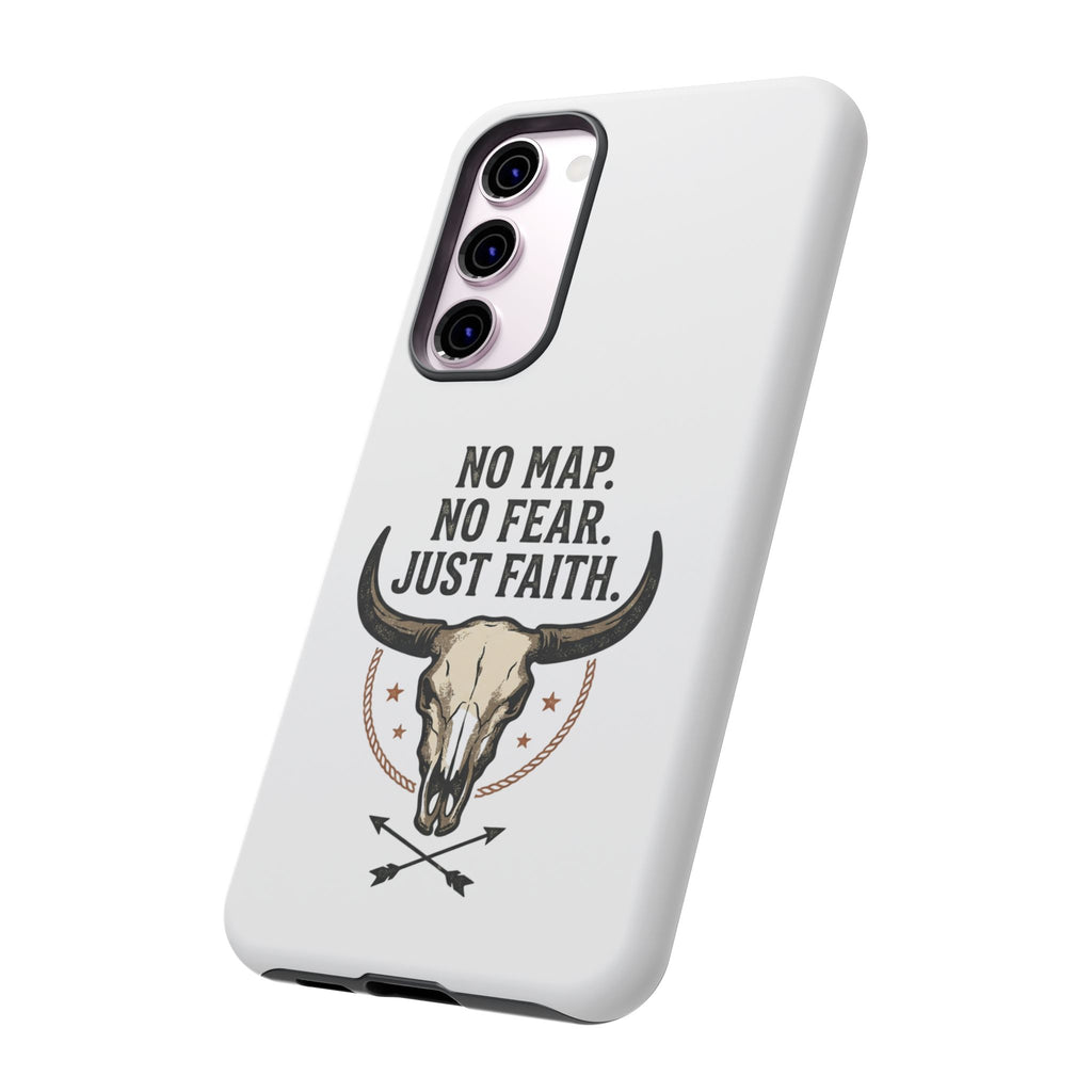 Phone Case — "No Map. No Fear. Just Faith." Skull Design