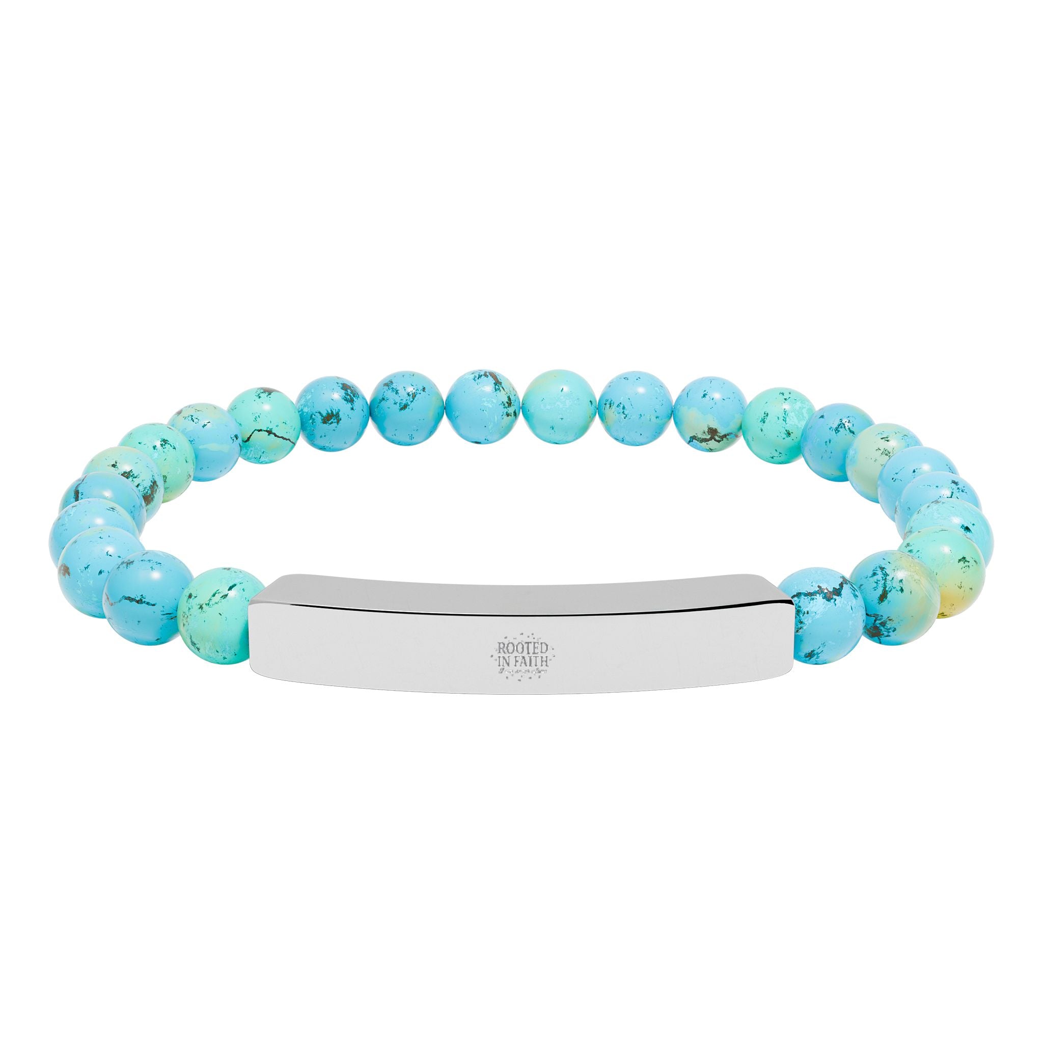 Engravable Natural Stone Bead Bar Bracelet — Stretch Bracelet with Personalized Metal Bar