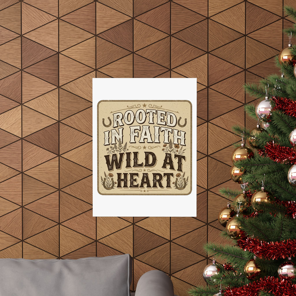 Rooted in Faith, Wild at Heart Matte Poster — Rustic Inspirational Wall Art